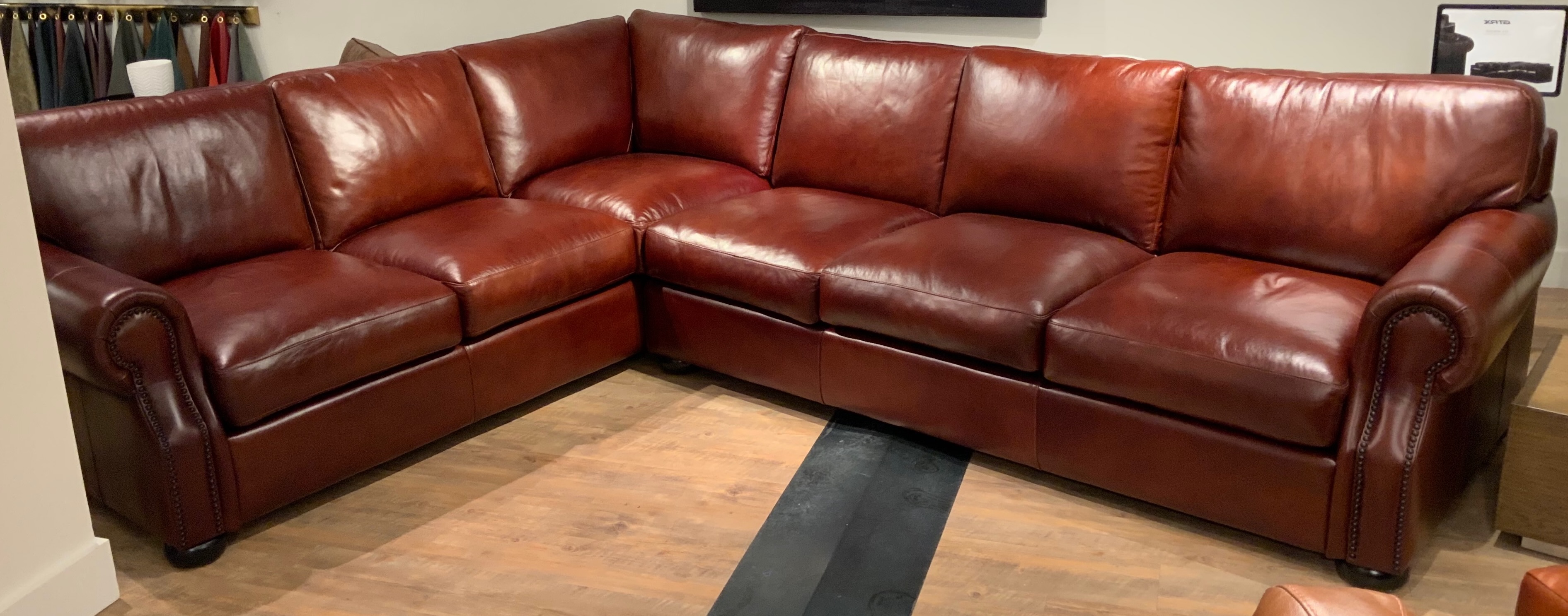 GTR Wembley Red Brown Leather 2pc Right Arm Facing Sectional