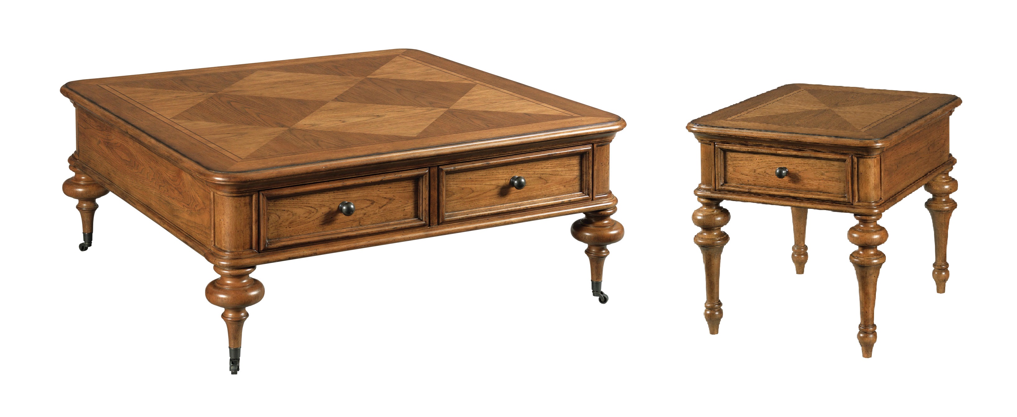 Hammary Berkshire Rich Honey Brown Pearson 3pc Square Coffee Table Set