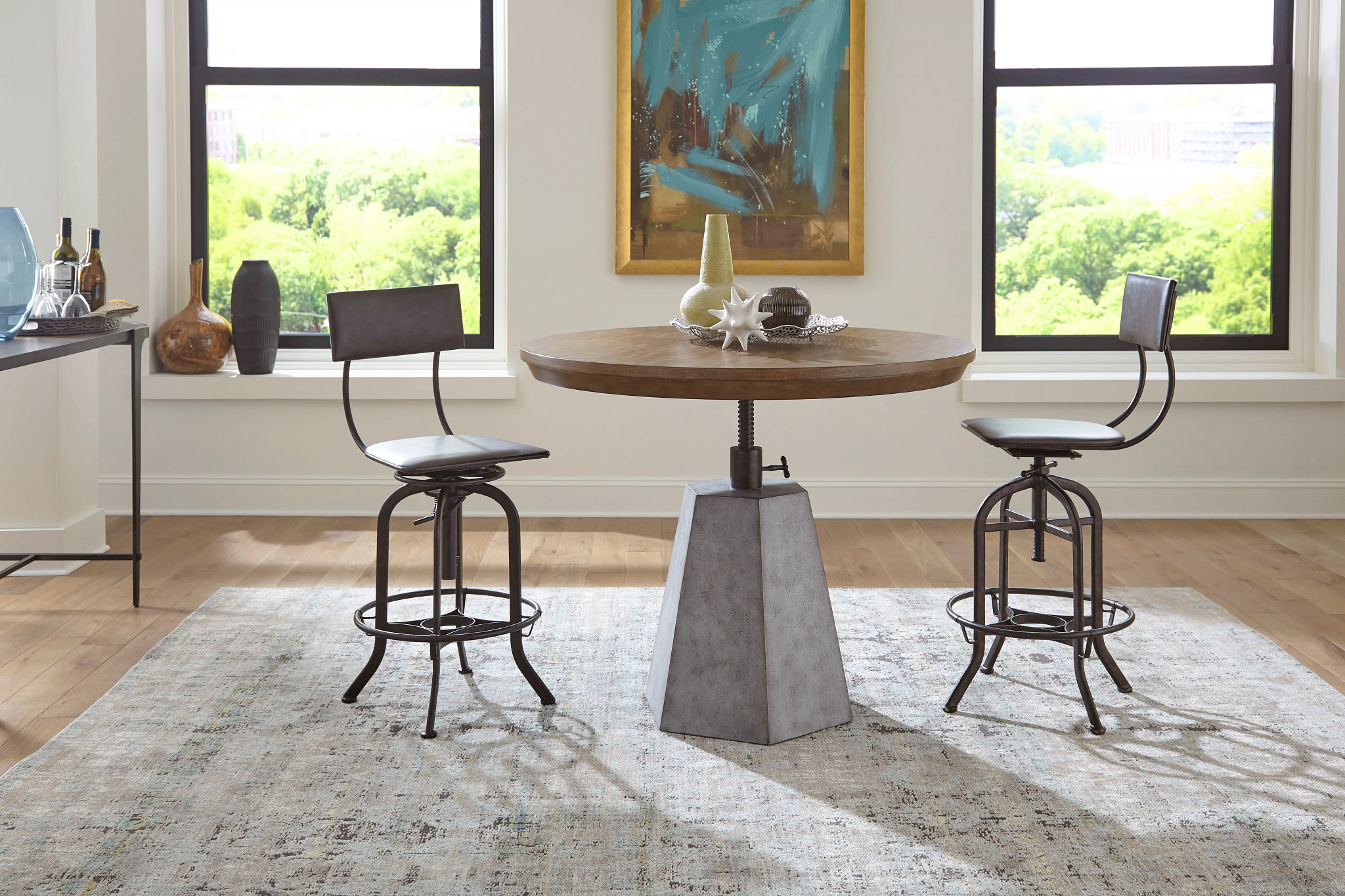 Hammary Olmsted Rustic Oak Adjustable Height 3pc Dining Room Set