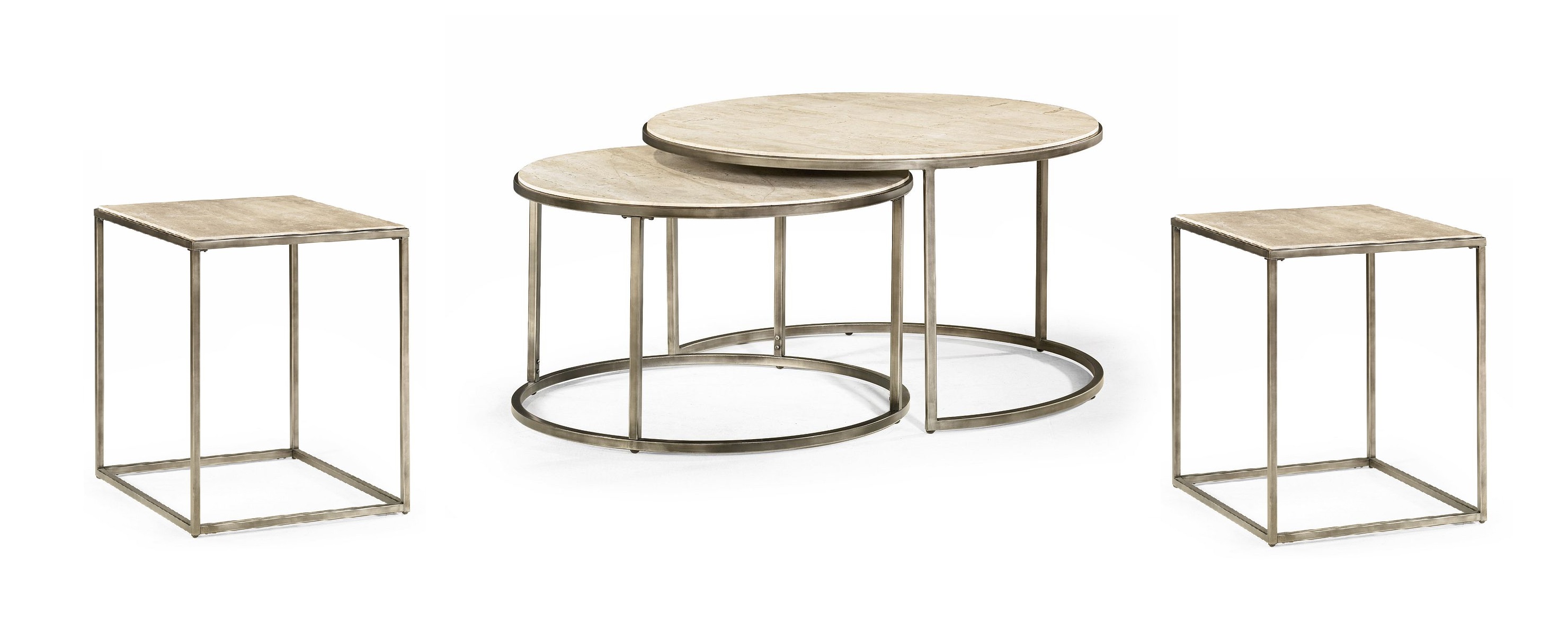 Hammary Modern Basics Natural Travertine 3pc Round Coffee Table Set