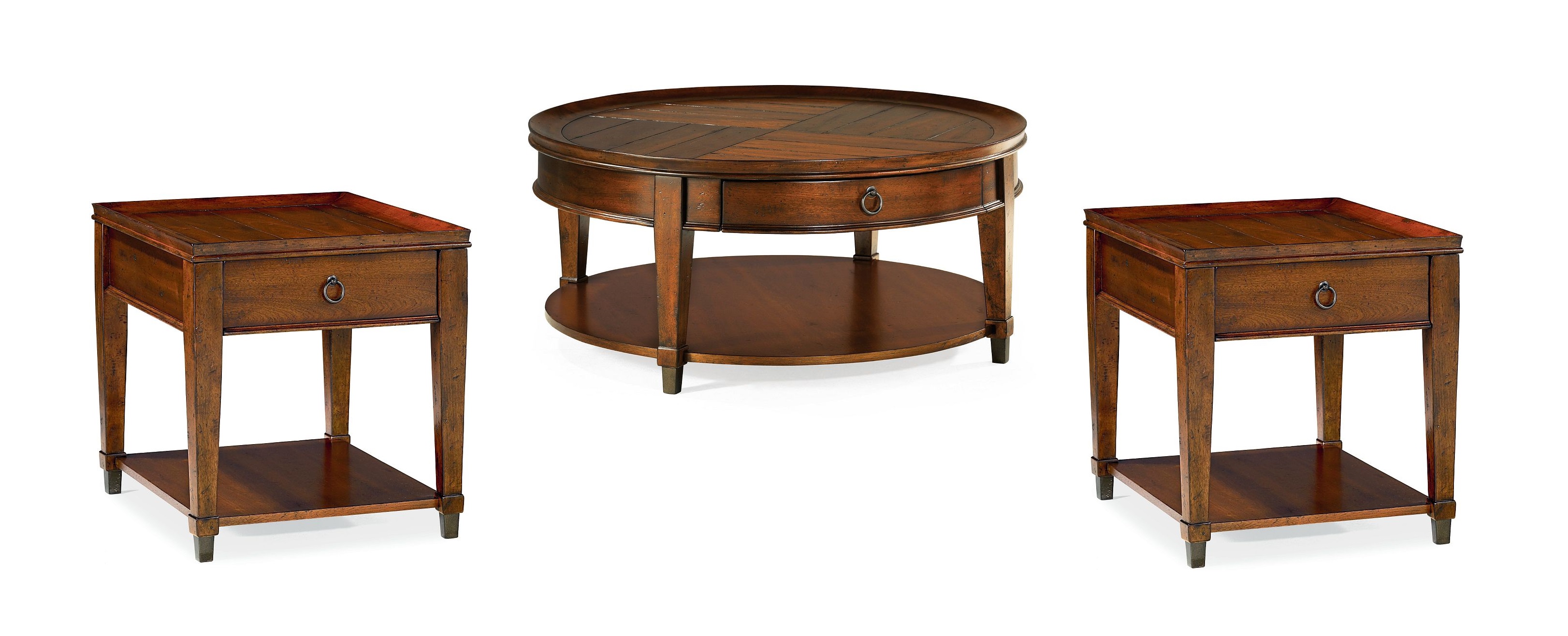 Hammary Sunset Valley Mahogany Mocha Round 3pc Coffee Table Set