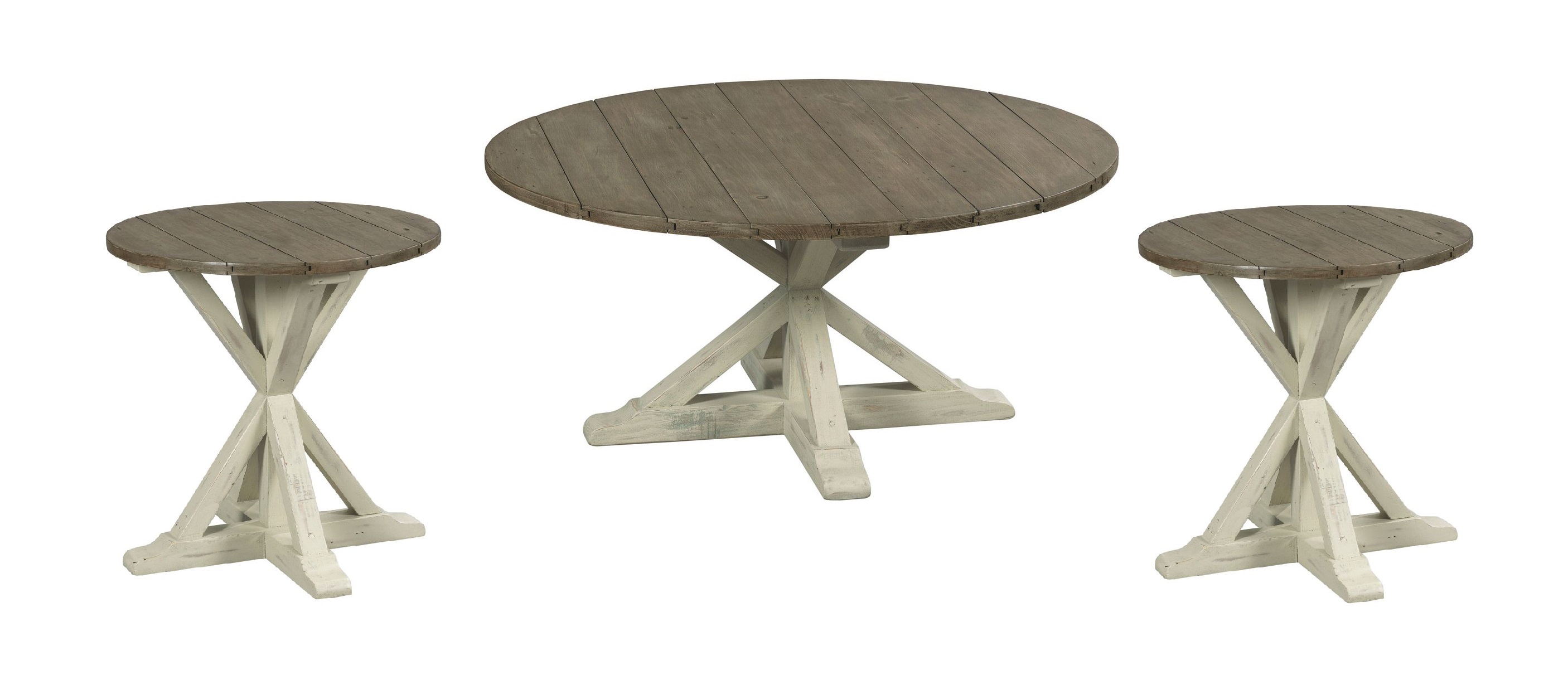 Hammary Reclamation Place Willow Sundried Natural 3pc Round Coffee Table Se...