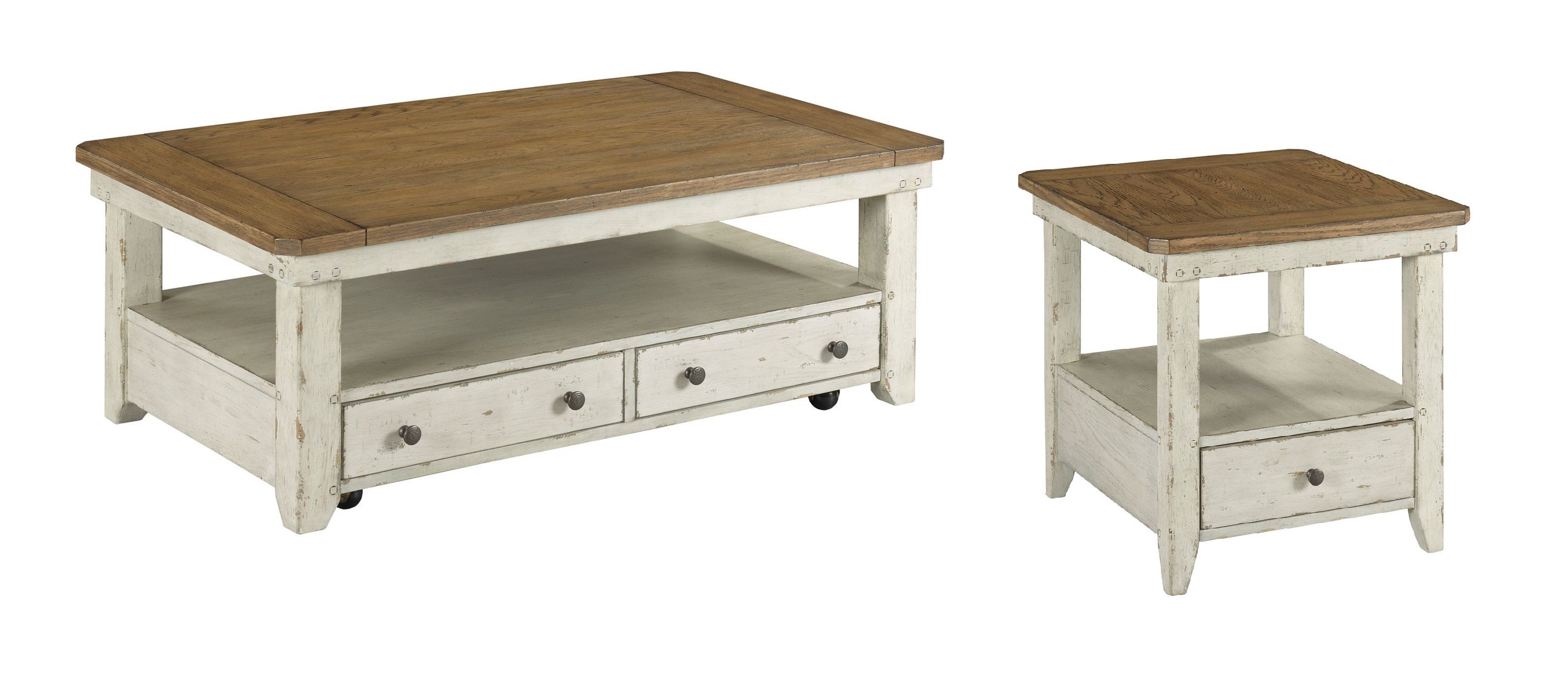 Hammary Chambers Medium Brown Rustic Chalk White 3pc Coffee Table Set