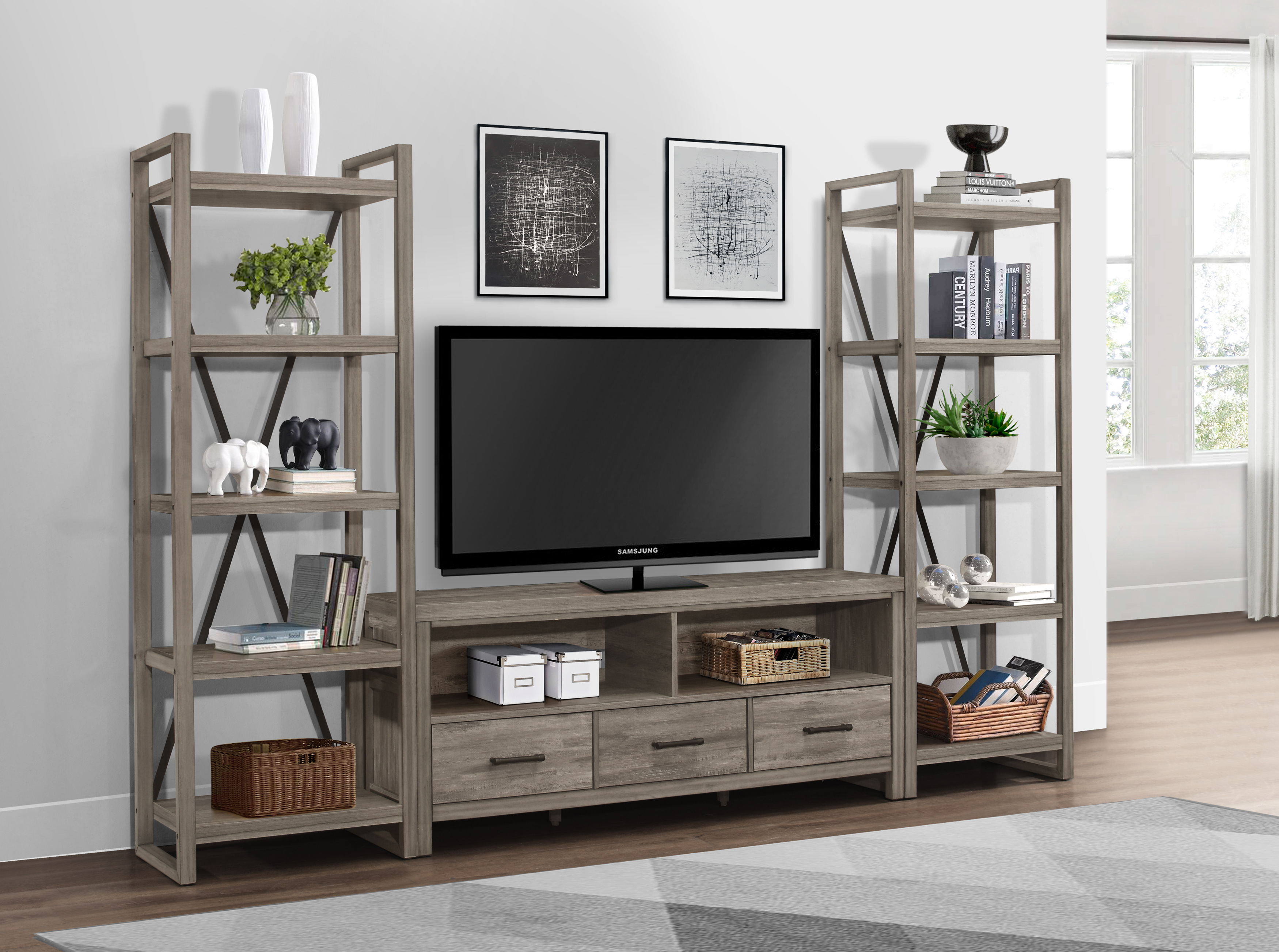 Home Elegance Bainbridge Gray Entertainment Center with TV Stand