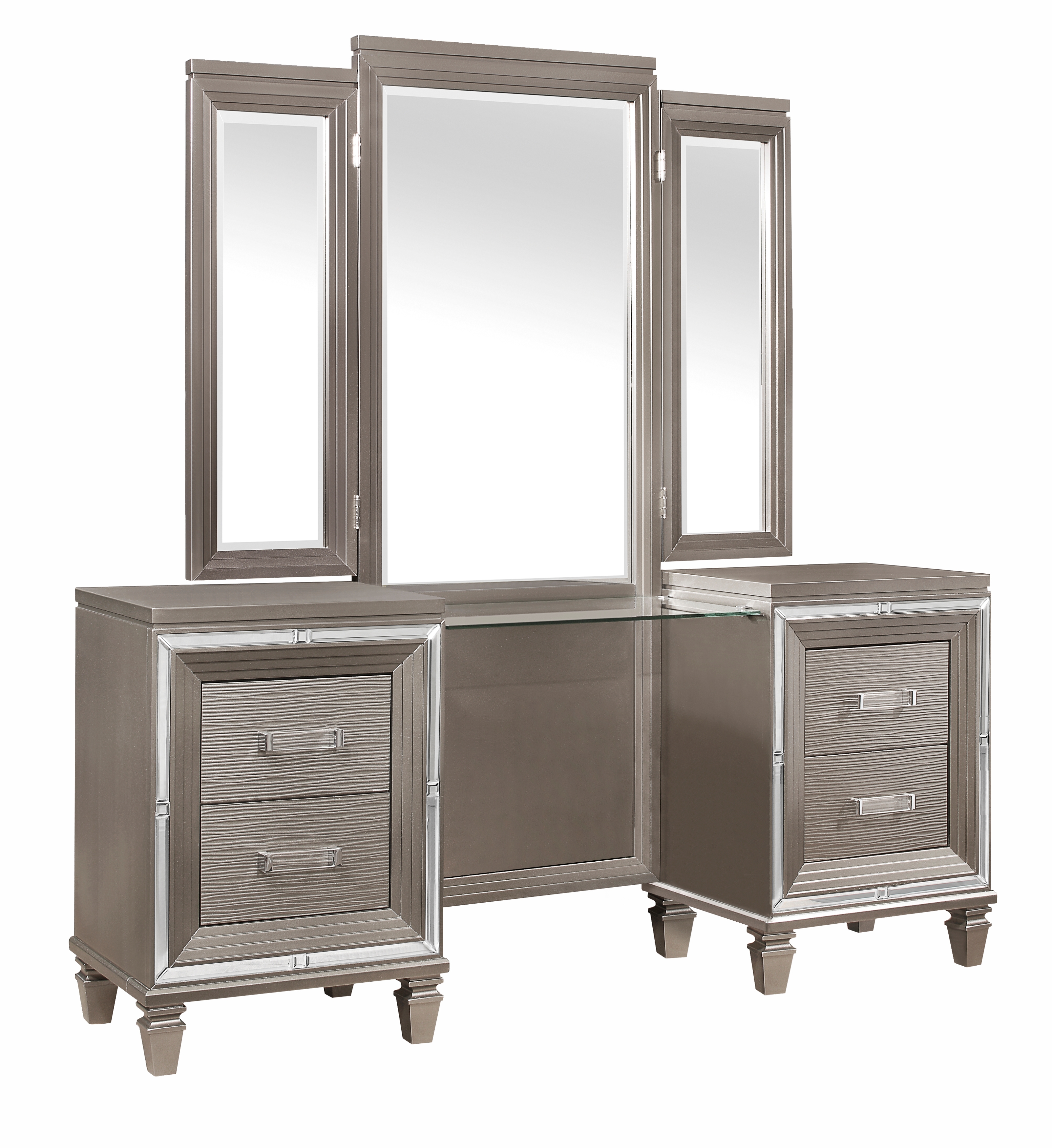 Home Elegance Tamsin Gold Silver Champagne Gray Vanity Dresser And Mirror