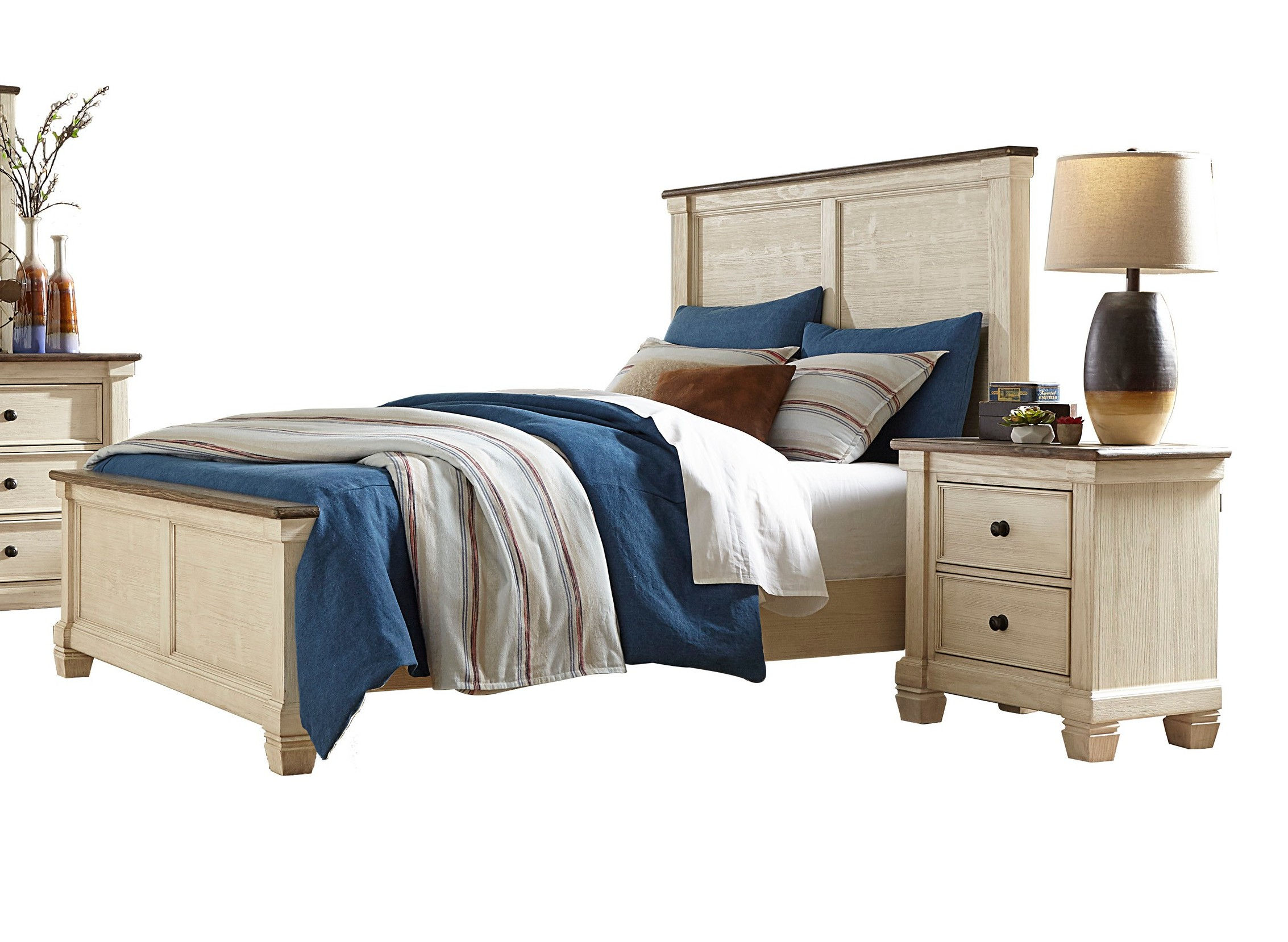 Home Elegance Weaver Antique White Rosy Brown 2pc Bedroom Set with King Bed