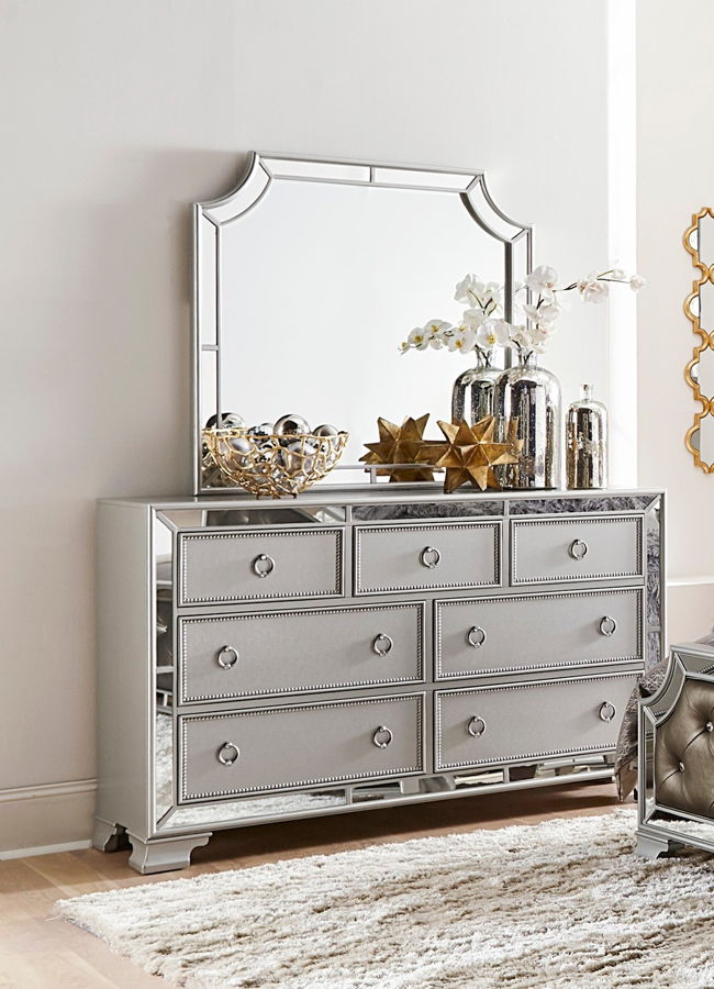 Home Elegance Avondale Silver Dresser and Mirror HE-1646-DRMR Home Elegance Avondale Silver Dresser and Mirror HE-1646-DRMR