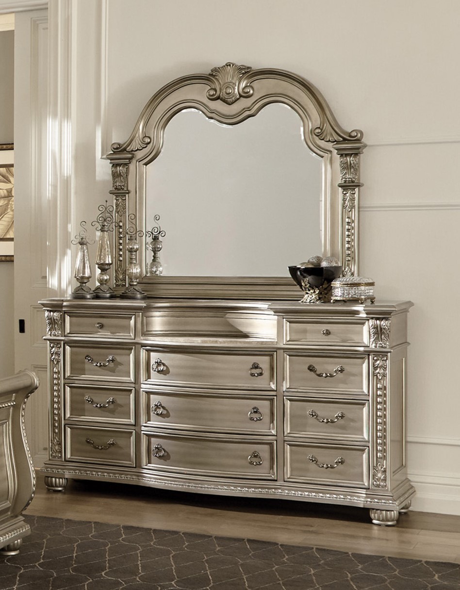 Home Elegance Cavalier Gold Silver Champagne Dresser And Mirror