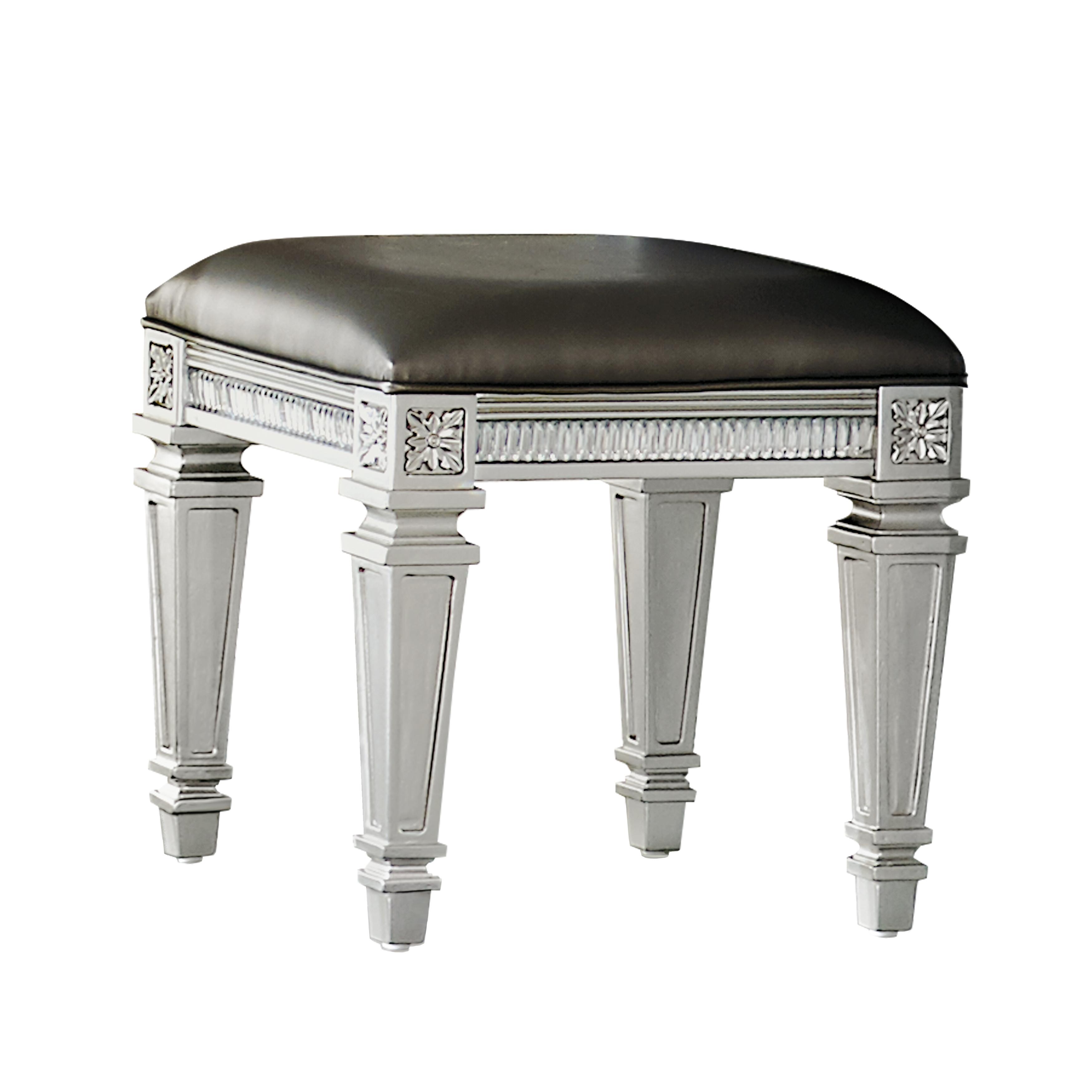 Home Elegance Bevelle Gray Gold Silver Champagne Vanity Stool