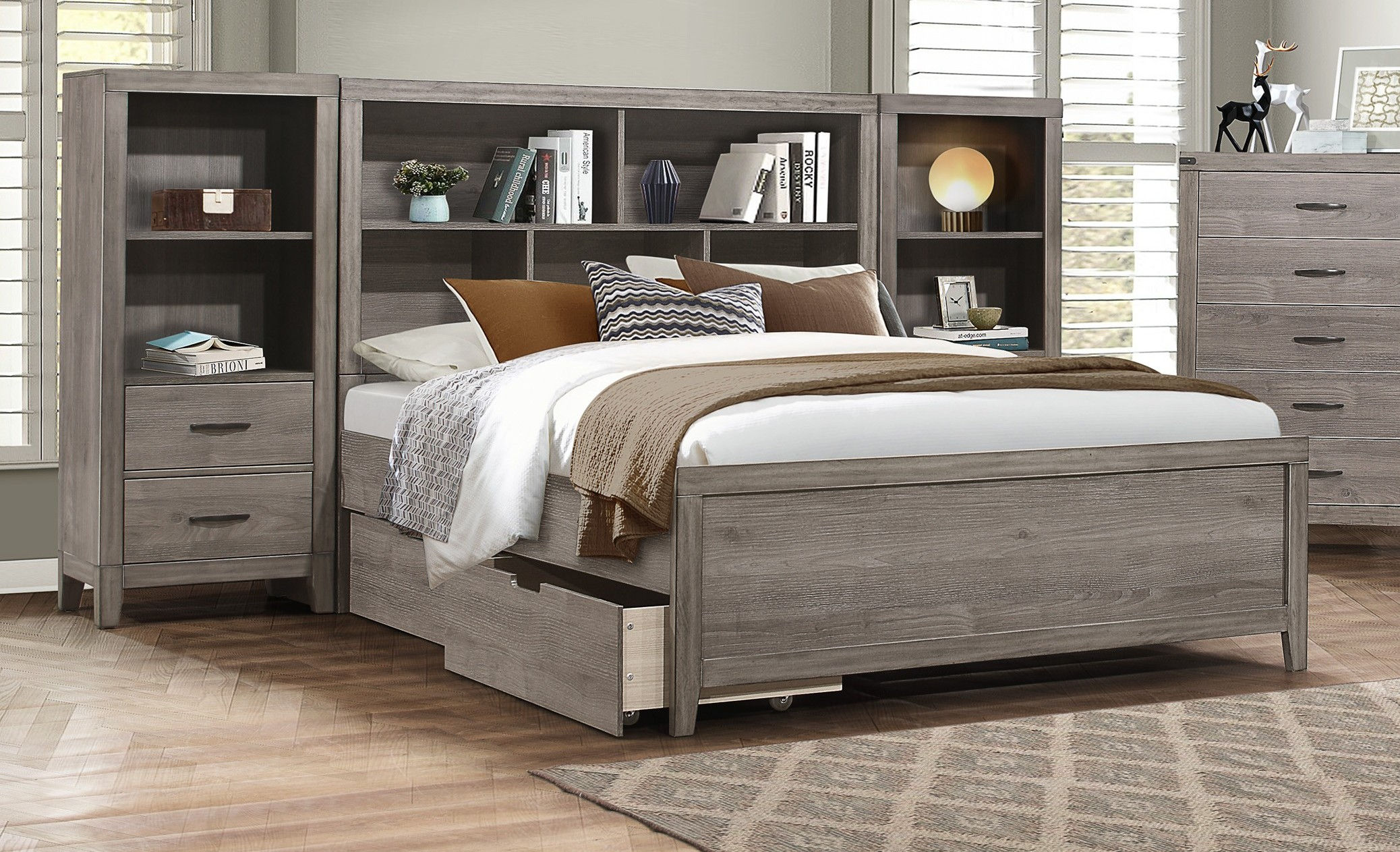 Home Elegance Woodrow 2pc Bedroom Set with Twin Storage Bed and Pier Nights...