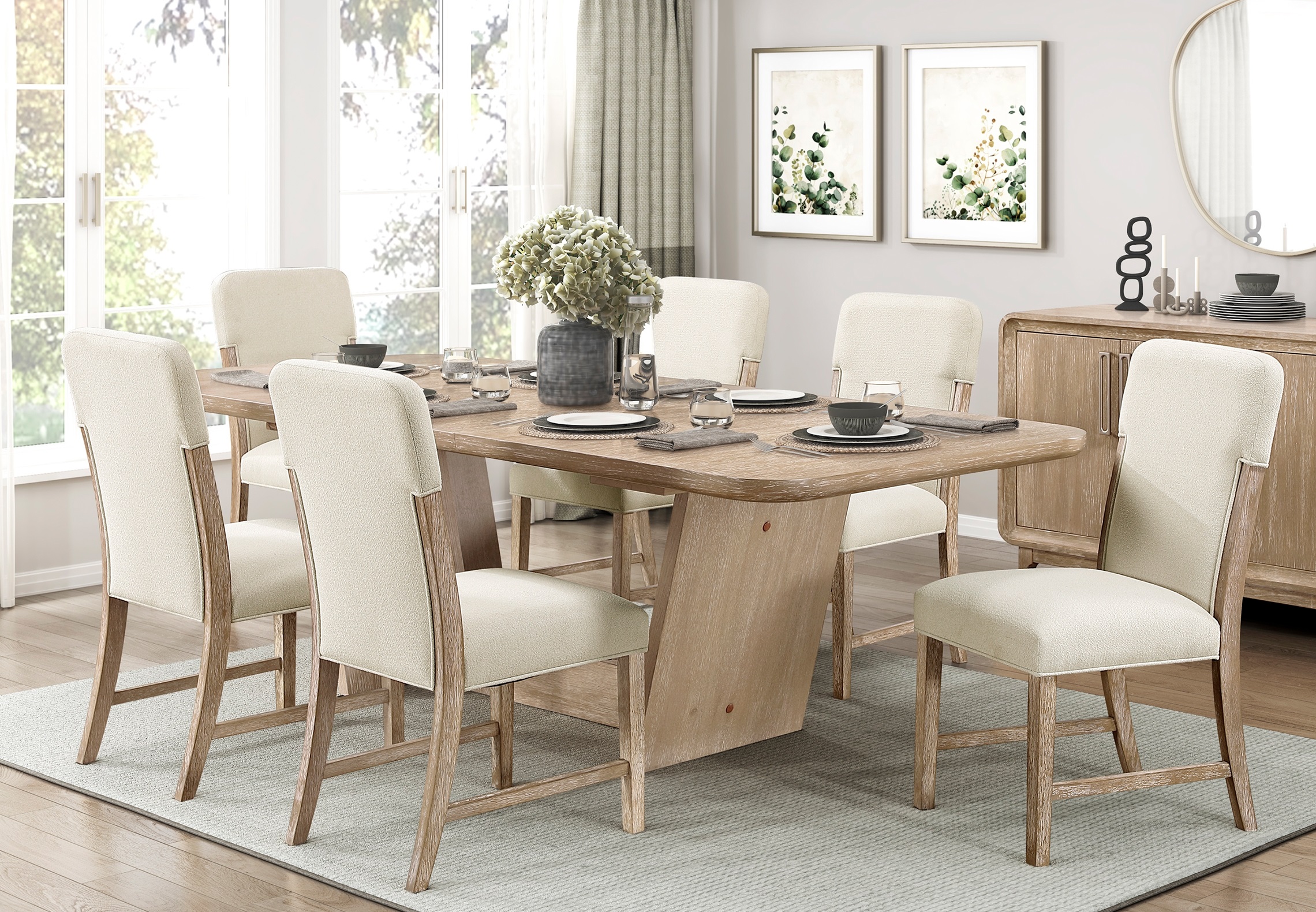 Home Elegance Wilshire Beige Natural 7pc Dining Room Set