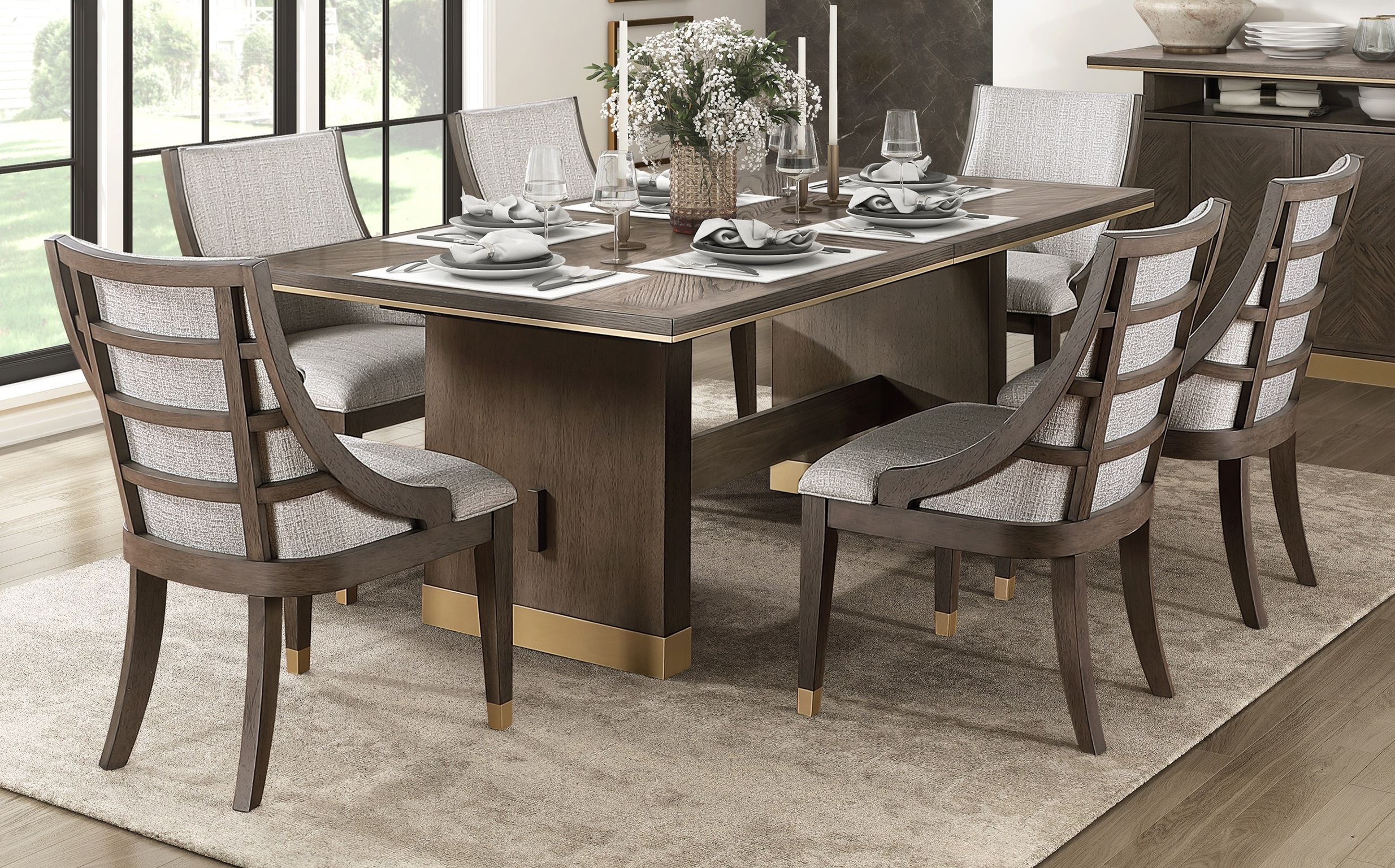 Home Elegance Griffin Brown Gold Beige 7pc Dining Room Set