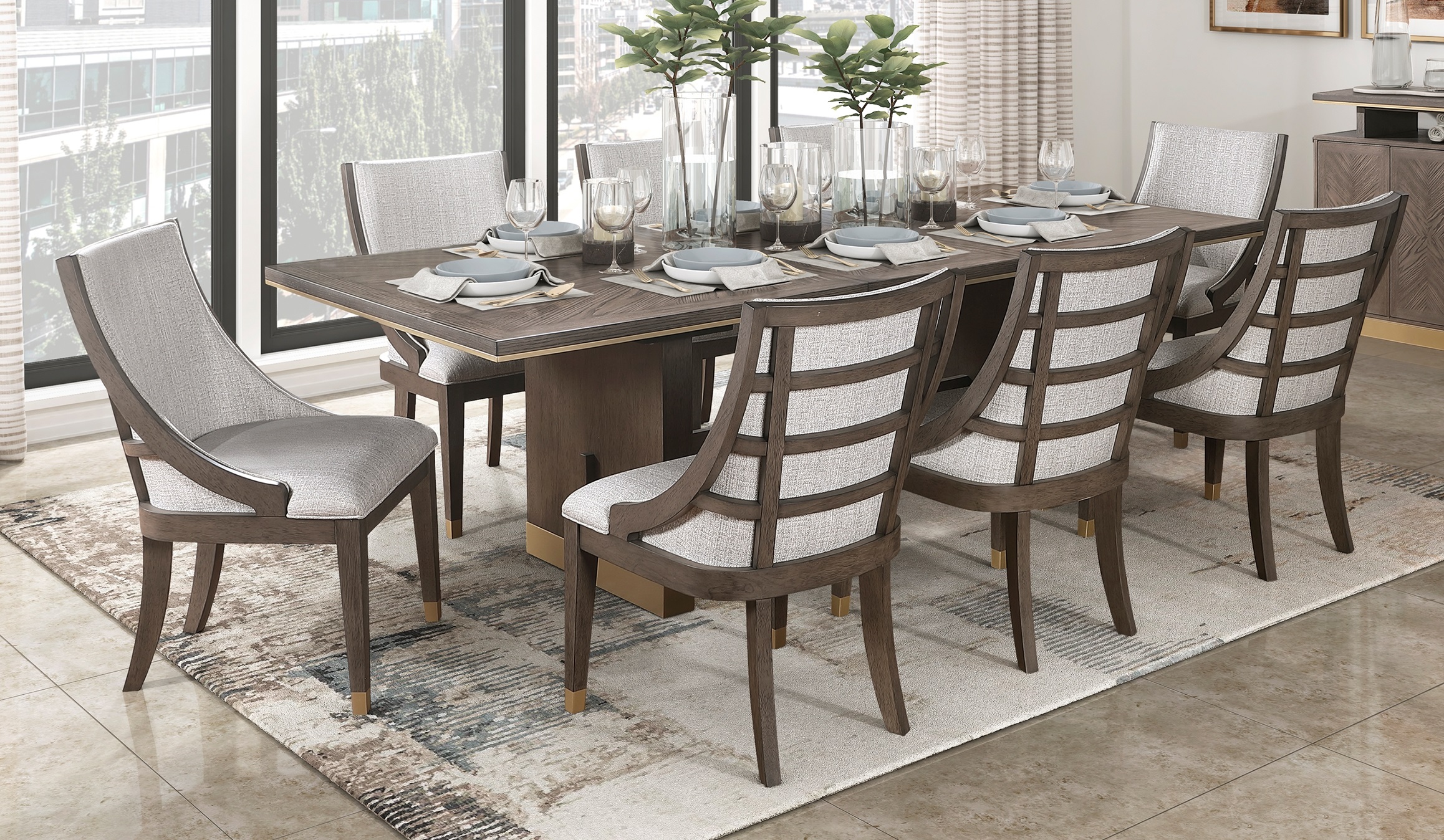 Home Elegance Griffin Brown Gold Beige 9pc Dining Room Set