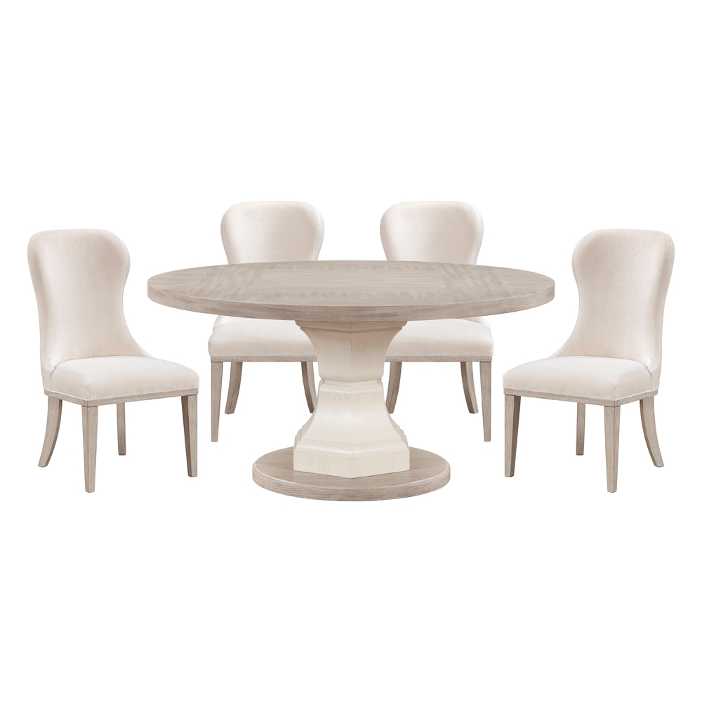 Home Elegance Lofton Beige Natural White Round 5pc Dining Room Set