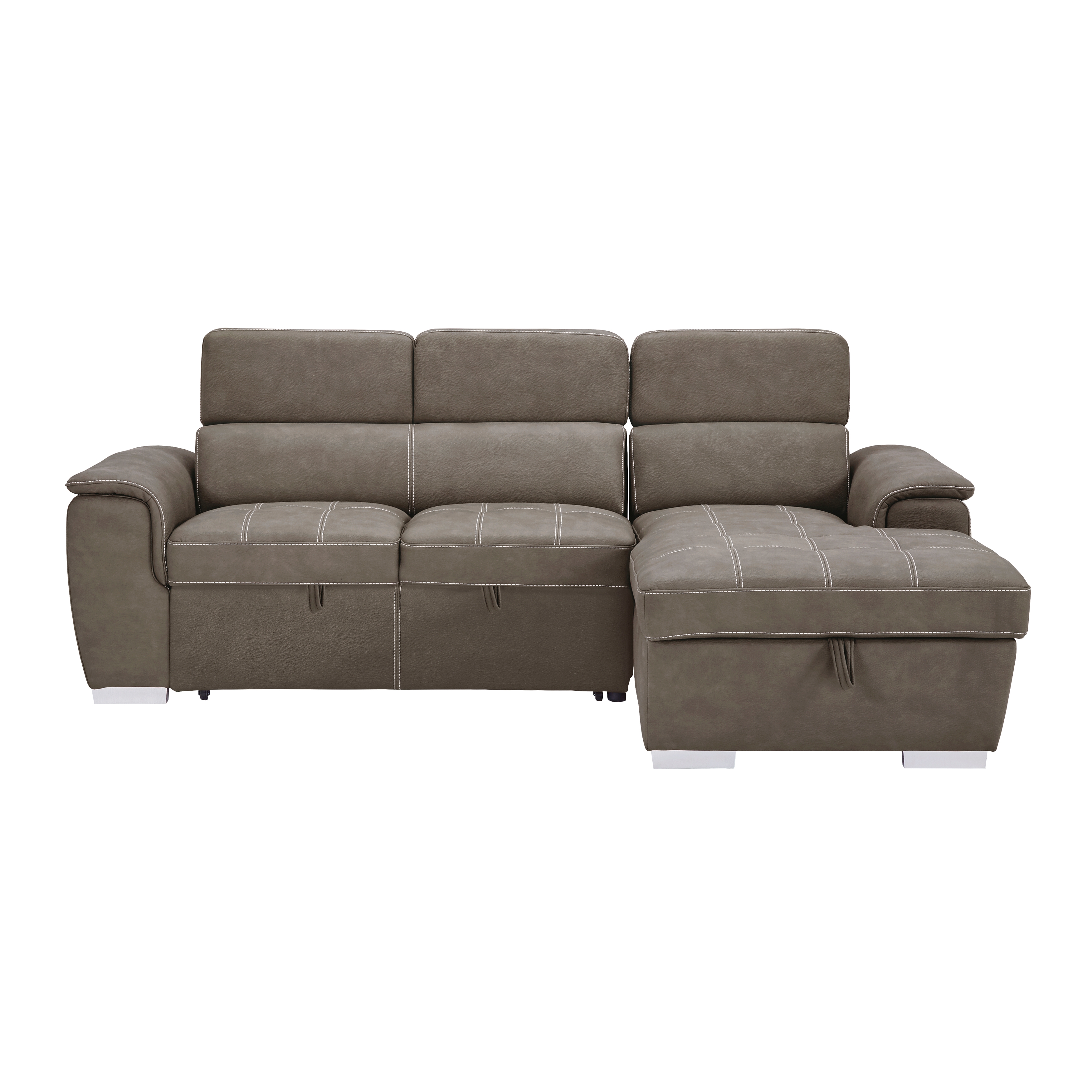 (2)2-Piece Sectional with Adjustable Headrests, Pull-out Bed and Right Chaise with Hidden Storage