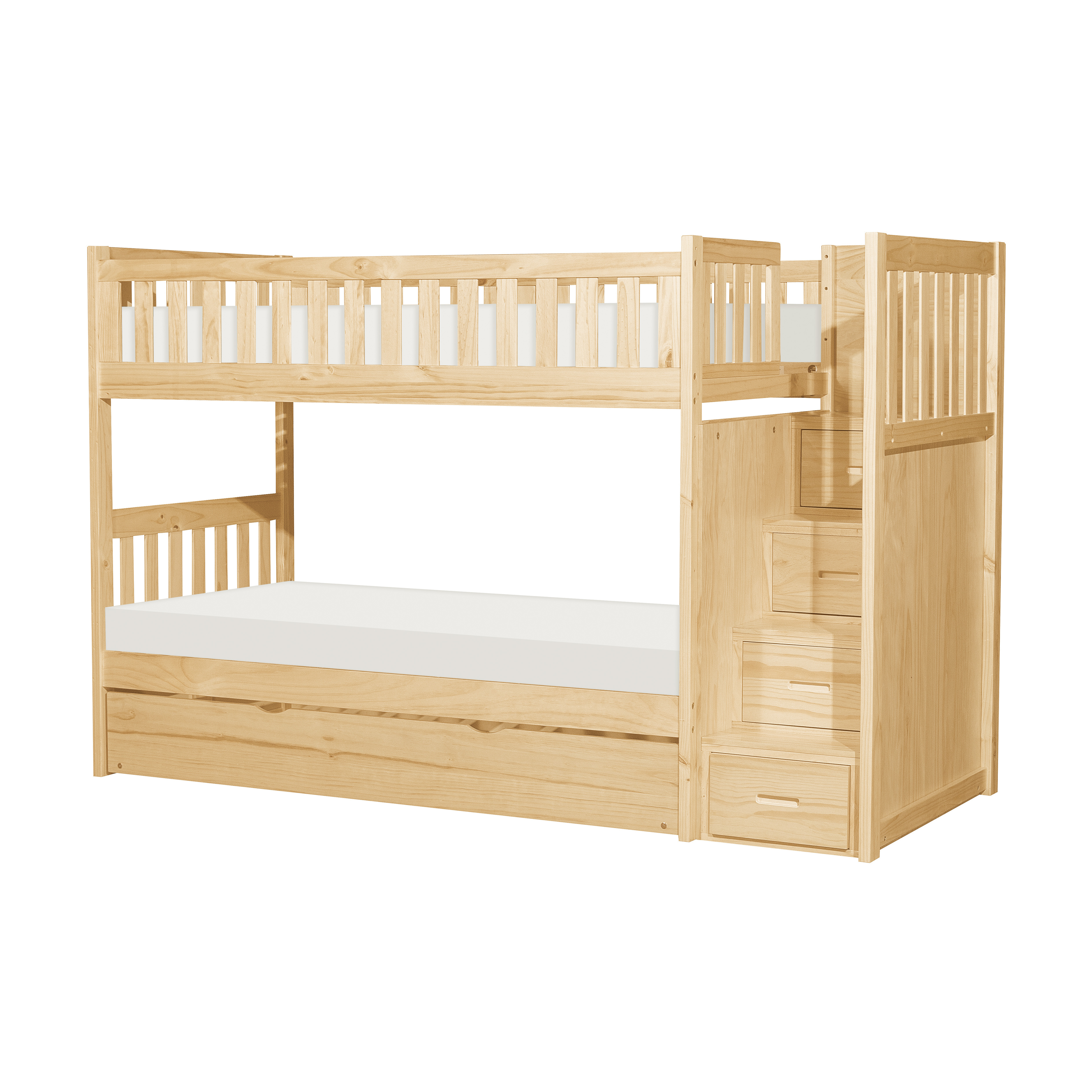Home Elegance Bartly Natural Twin Over Twin Step Bunk Bed with Trundle