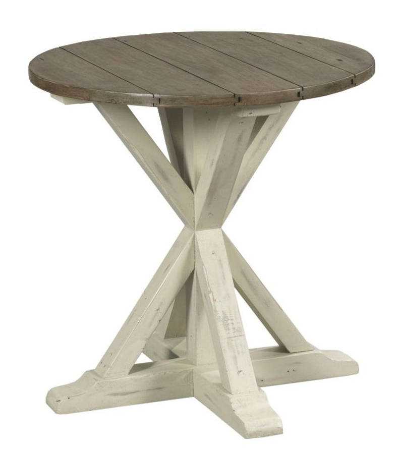 Hammary Reclamation Place Willow Sundried Natural Trestle Round End Table