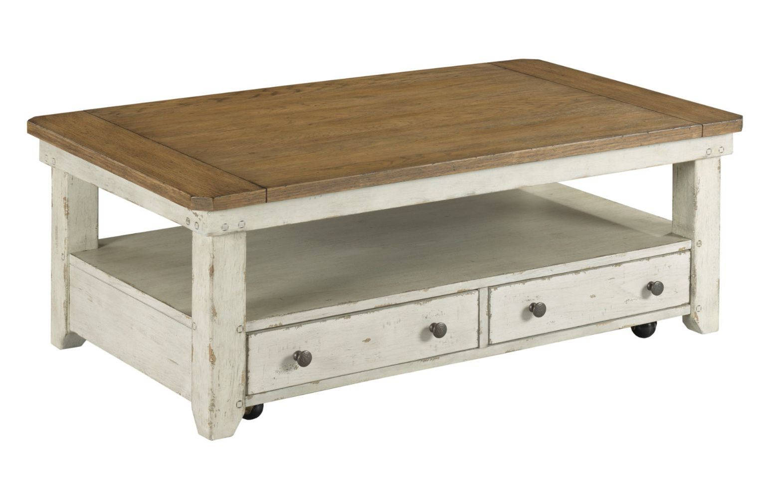 Hammary Chambers Medium Brown Rustic Chalk White Rectangular Lift Top Coffe...