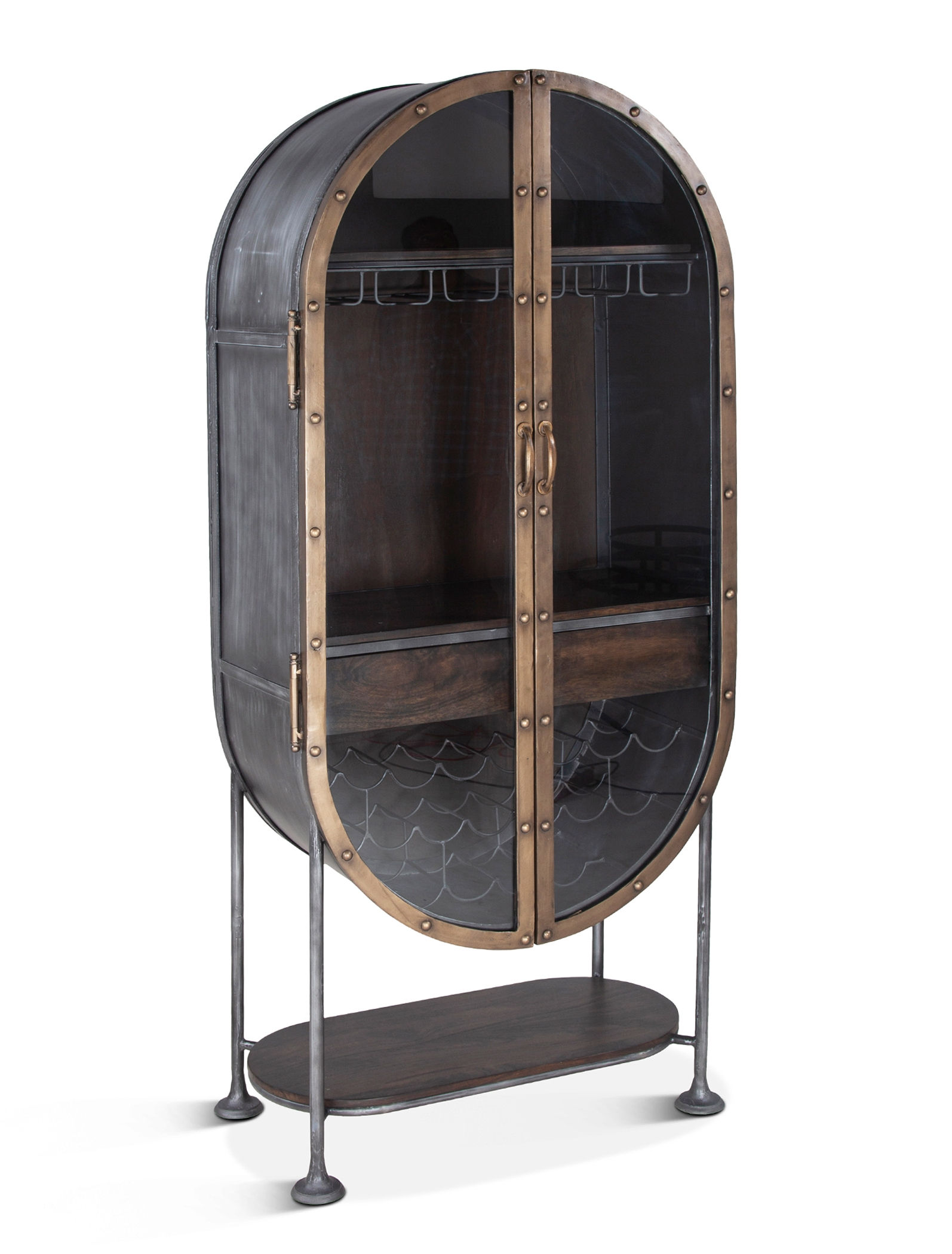 World Interiors Melbourne Silver Oval Bar Cabinet