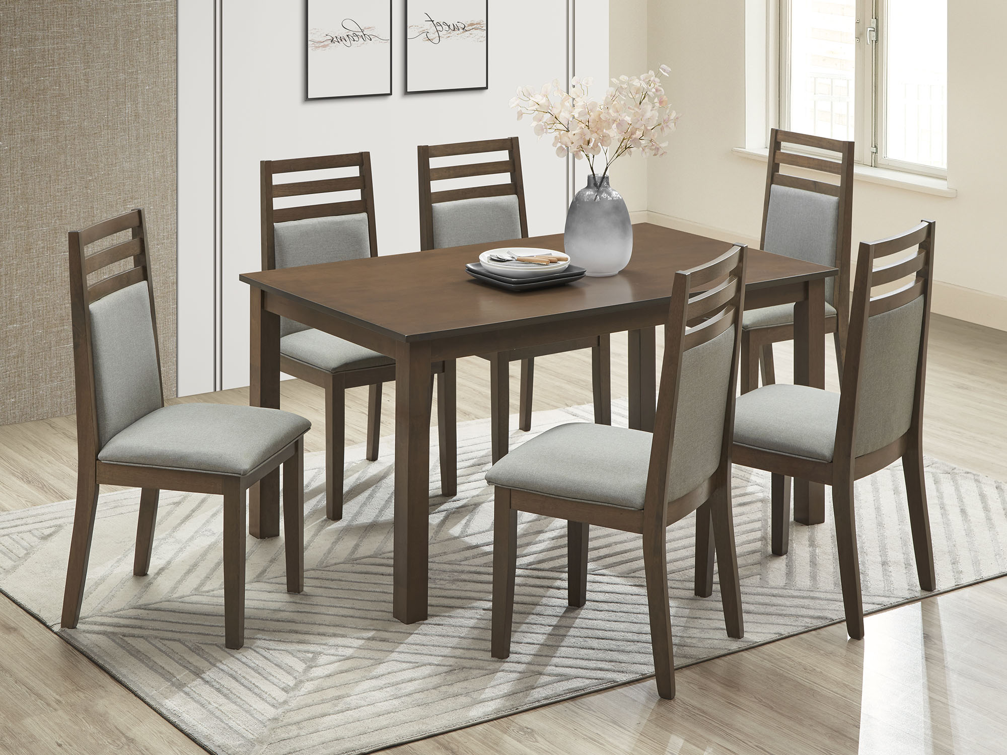 Iconic Furniture Walnut Olive Green Belot 7pc Dining Set