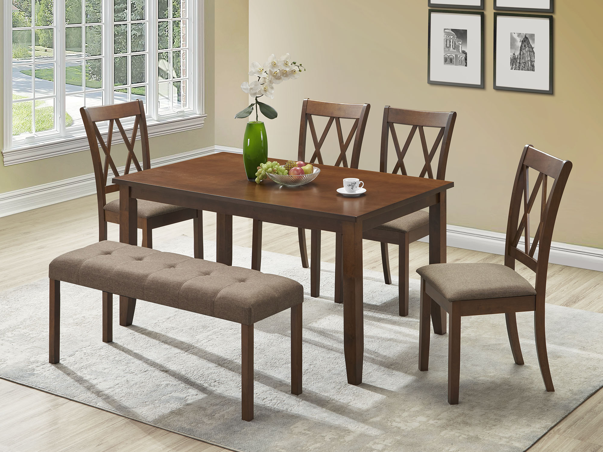 Iconic Furniture Rose Walnut Coffee Bernard 6pc Dining Set
