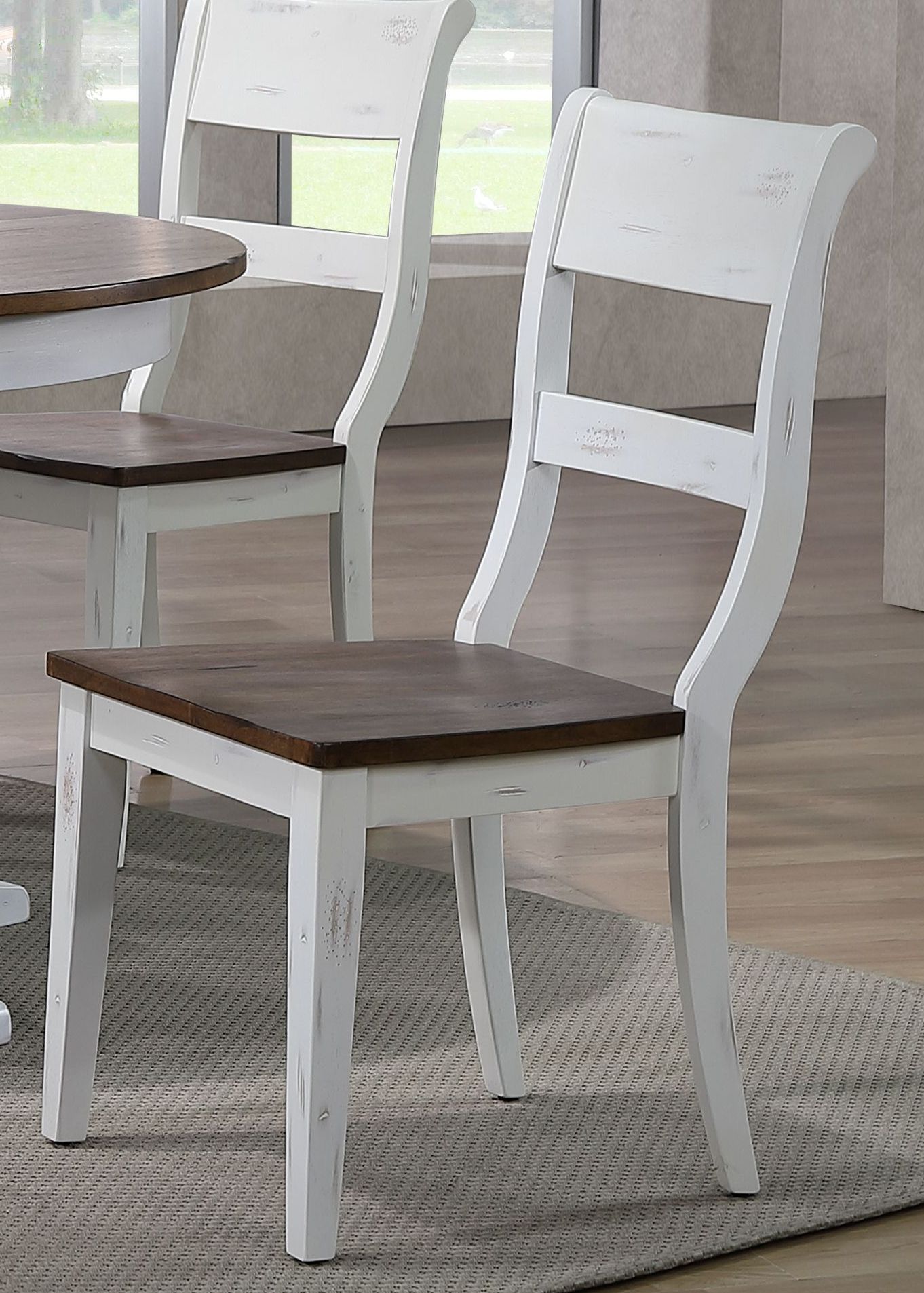 2 Iconic Furniture Cocoa Brown White Distressed Dining Side Chairs