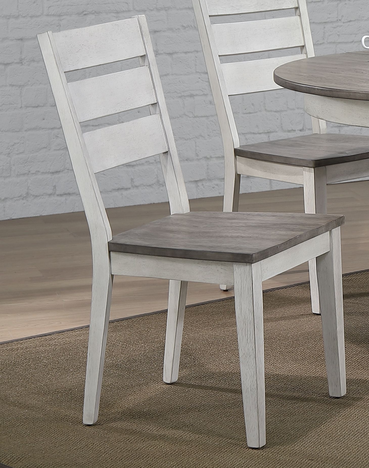 2 Iconic Furniture Ash Stormy White Ladder Back Dining Side Chairs