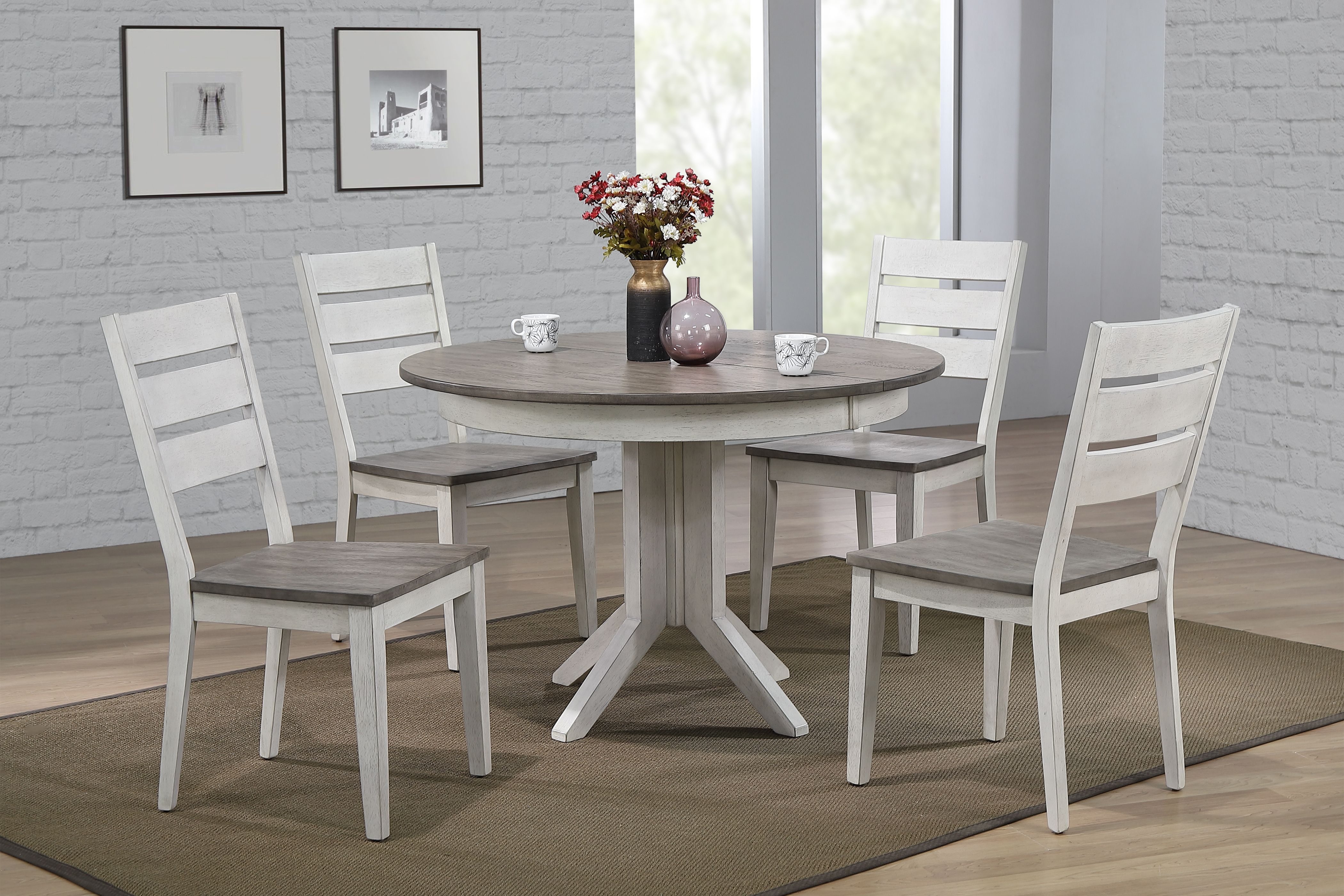 Iconic Furniture Ash Stormy White 5pc Dining Set with Ladder Back Chairs
