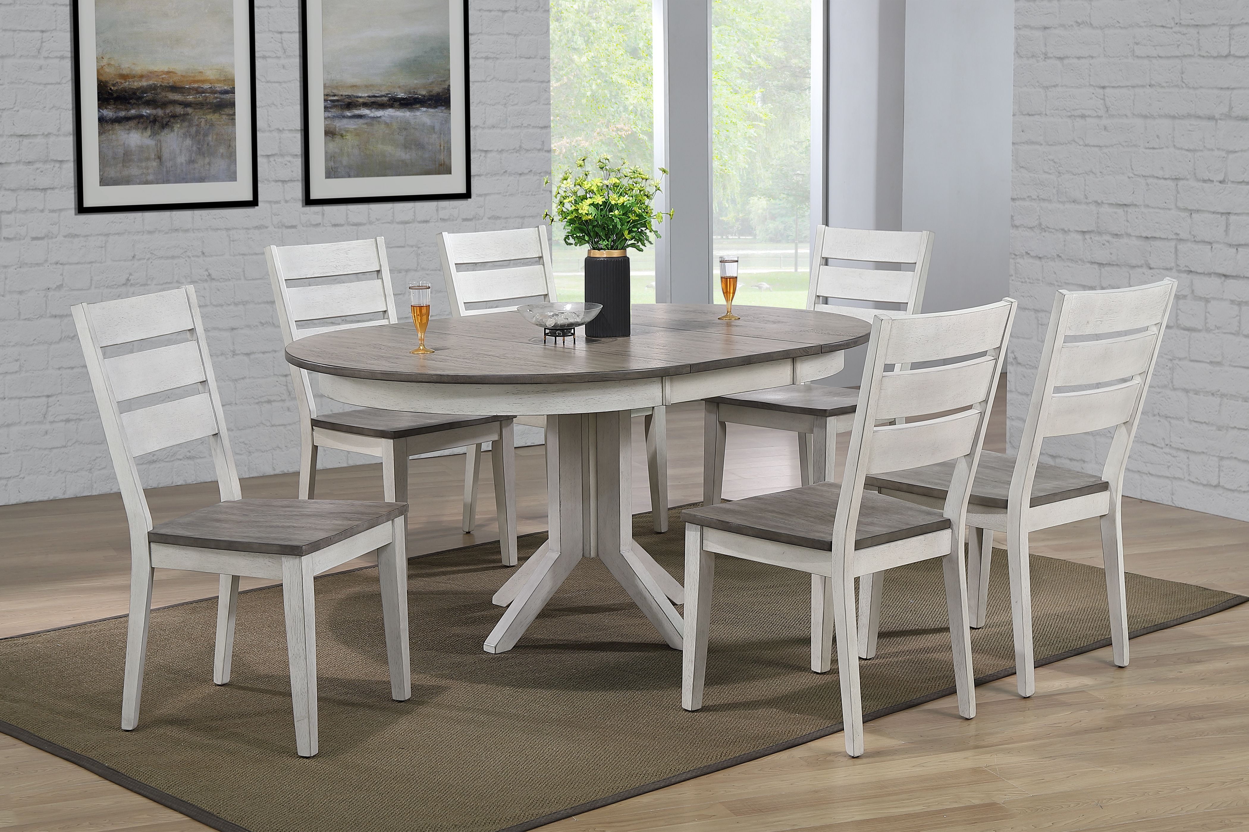 Iconic Furniture Ash Stormy White 7pc Dining Set with Ladder Back Chairs