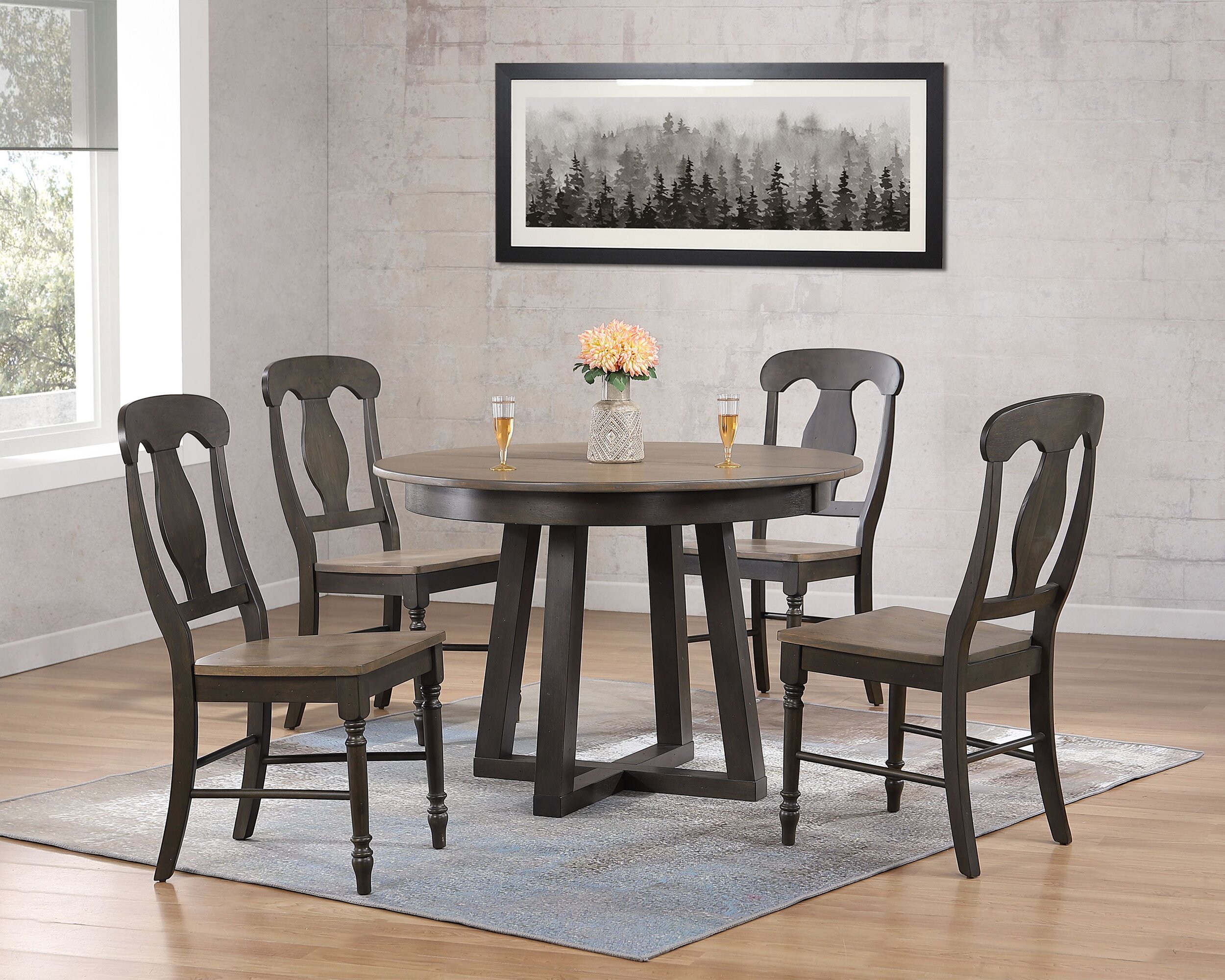 Iconic Furniture Grey Blackstone 5pc Cross Pedestal Dining Set