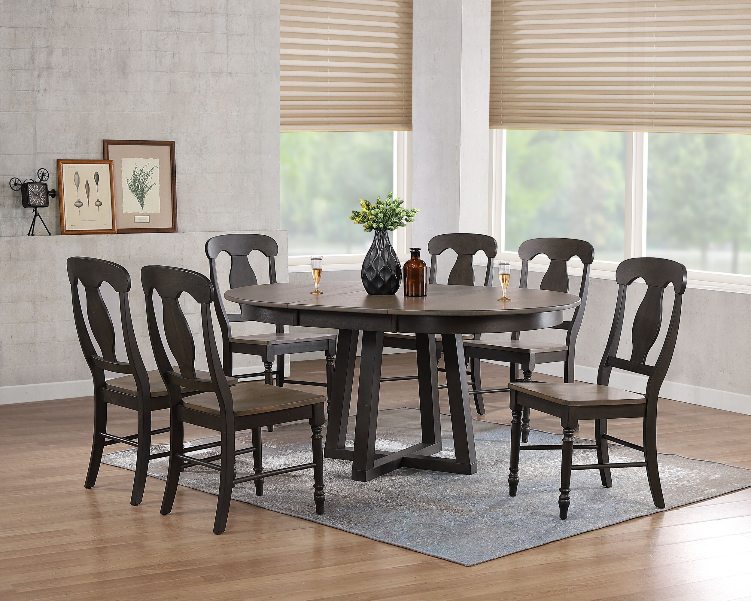 Iconic Furniture Grey Blackstone 7pc Cross Pedestal Dining Set