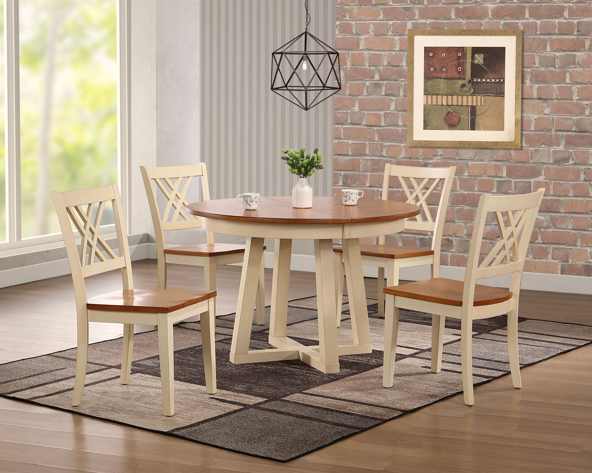 Iconic Furniture Caramel Biscotti Transitional 5pc Cross Pedestal Dining Se...