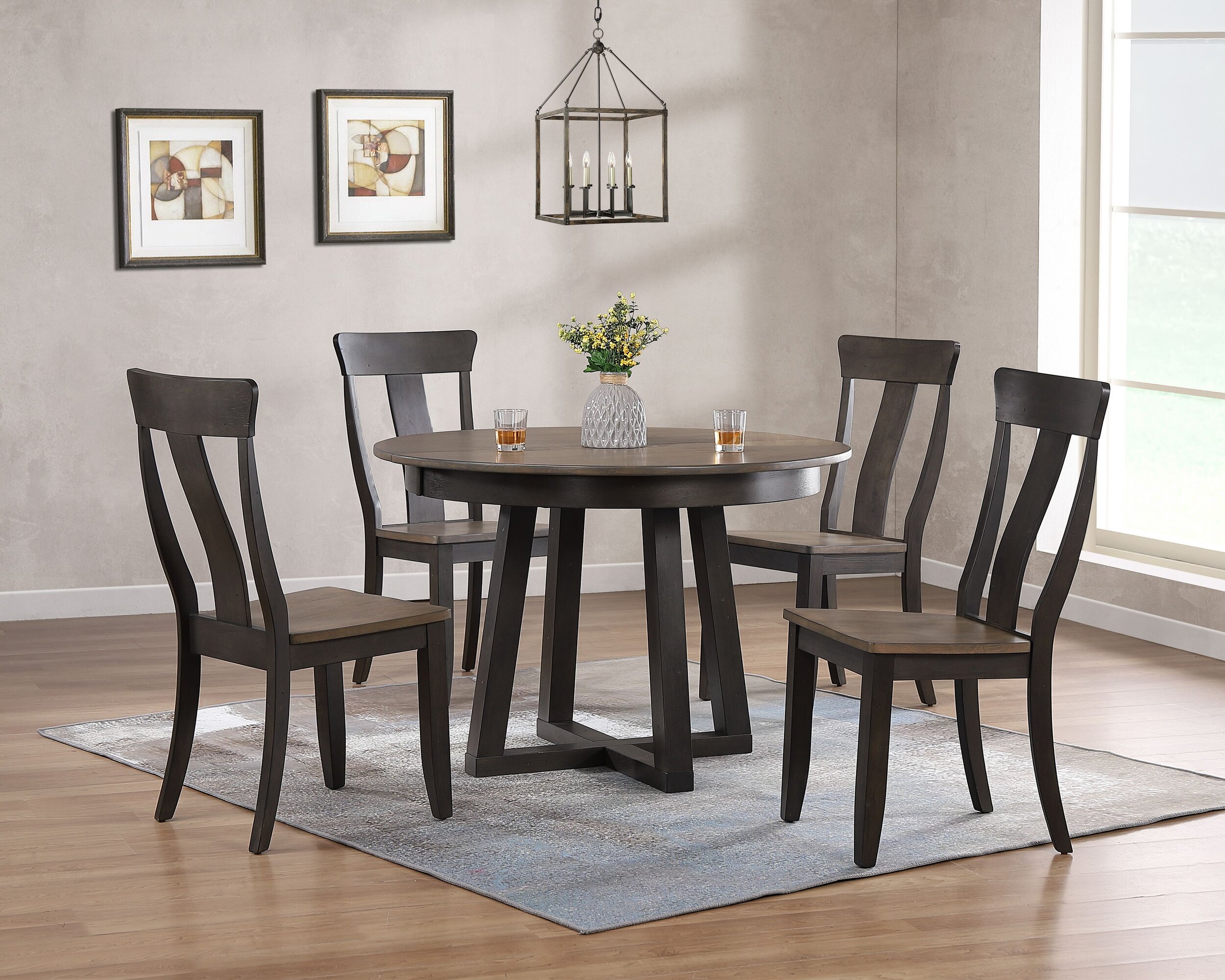 Iconic Furniture Antique Grey Blackstone 5pc Cross Pedestal Dining Set