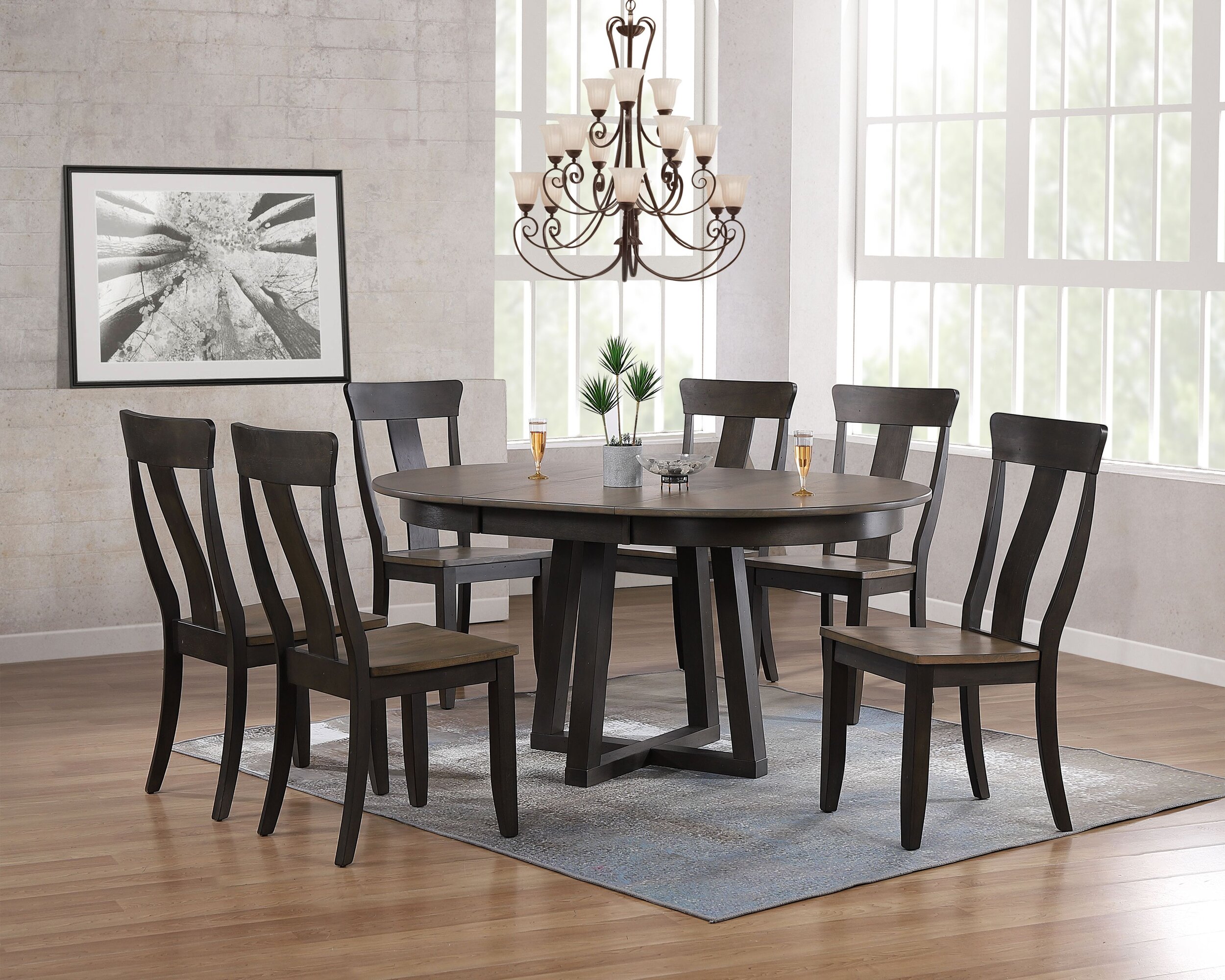 Iconic Furniture Antique Grey Blackstone 7pc Cross Pedestal Dining Set