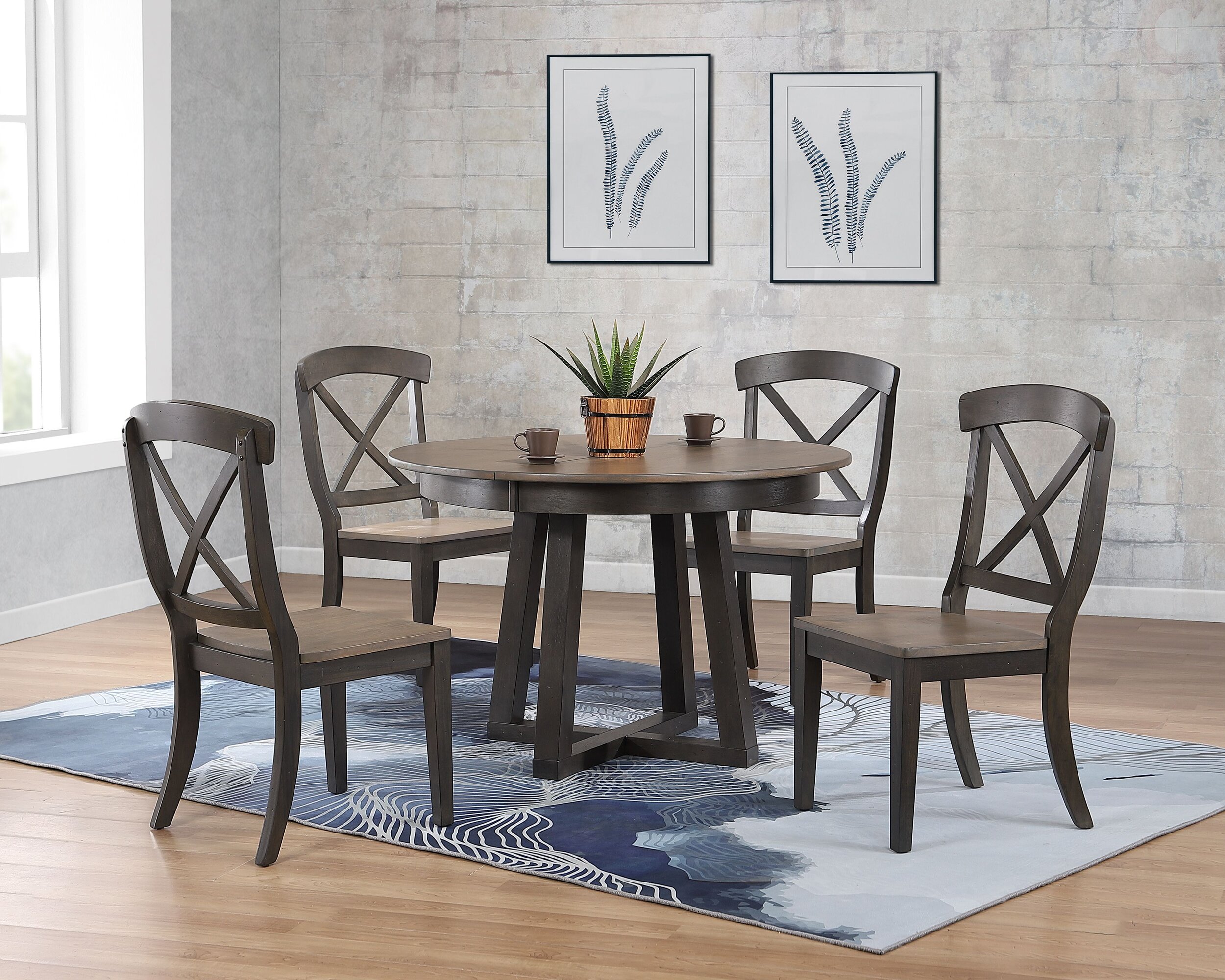 Iconic Furniture Antique Grey Blackstone 5pc Pedestal Dining Set