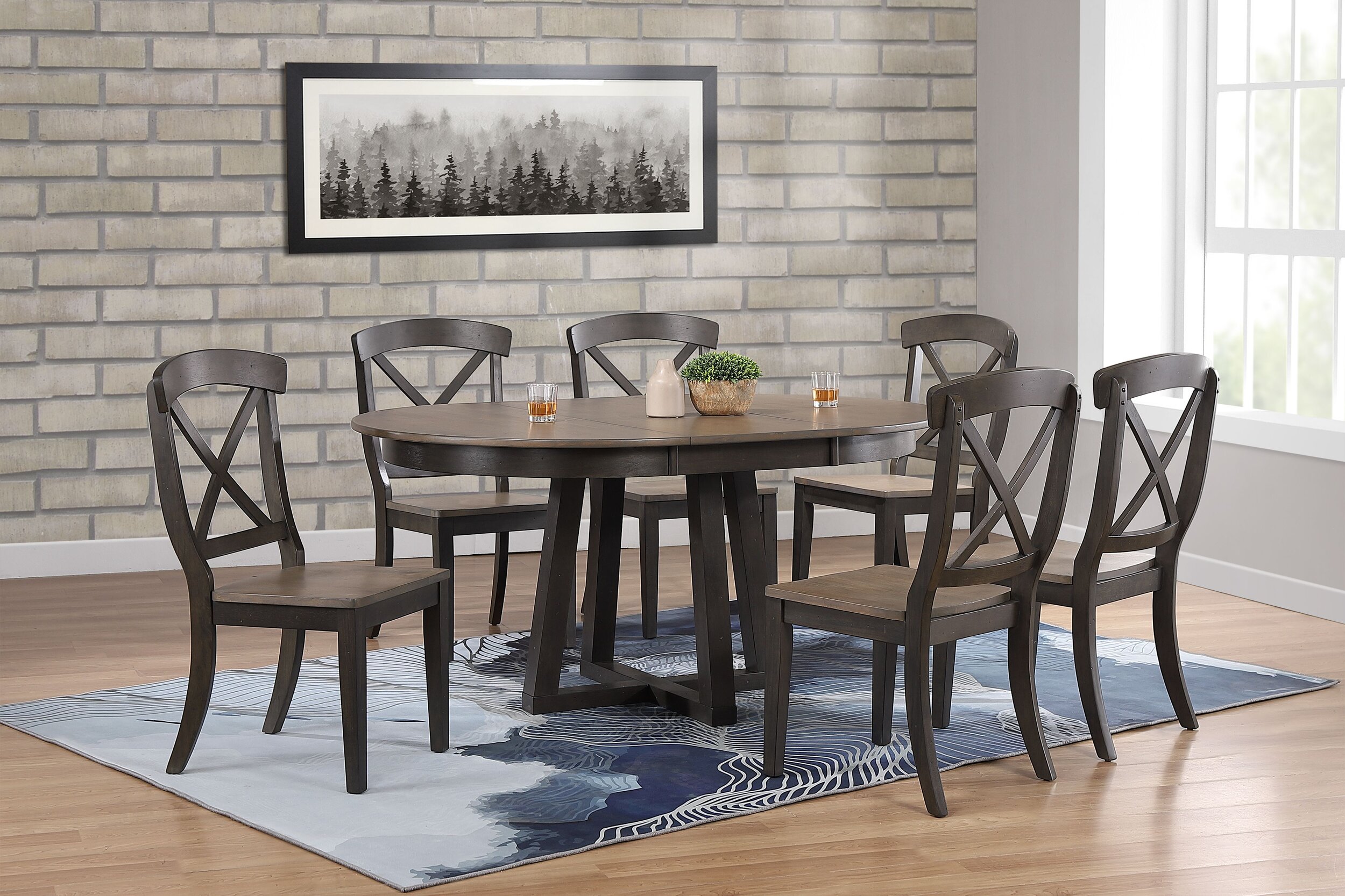 Iconic Furniture Antique Grey Blackstone 7pc Pedestal Dining Set