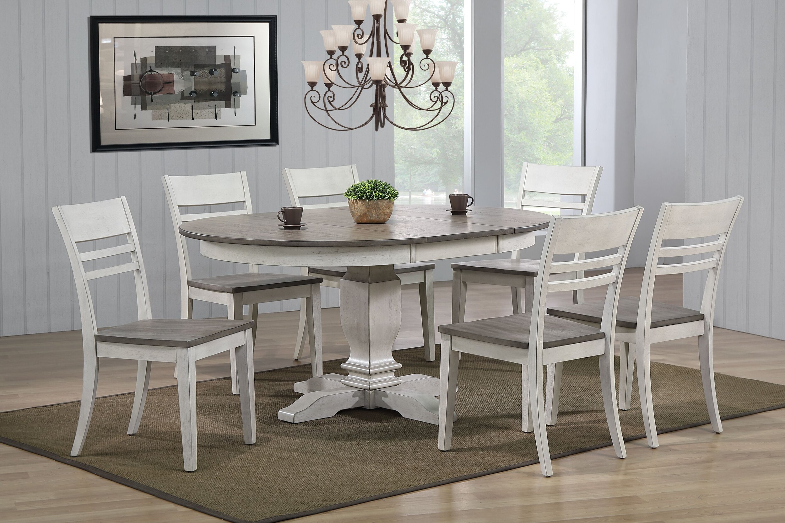 Iconic Furniture Ash Stormy White Transitional 7pc Dining Set
