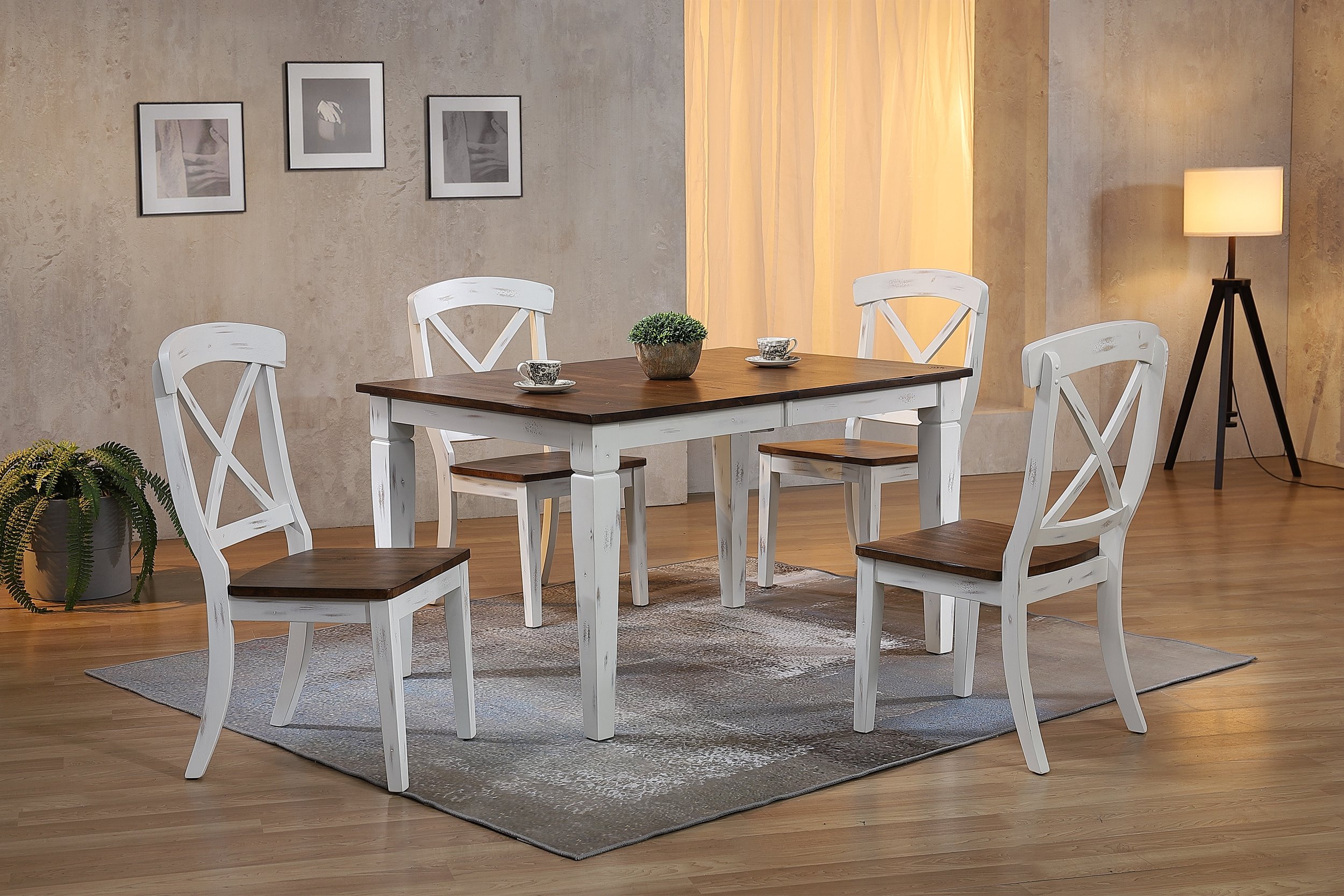 Iconic Furniture Distressed Cocoa Brown White 5pc Rectangle Dining Set