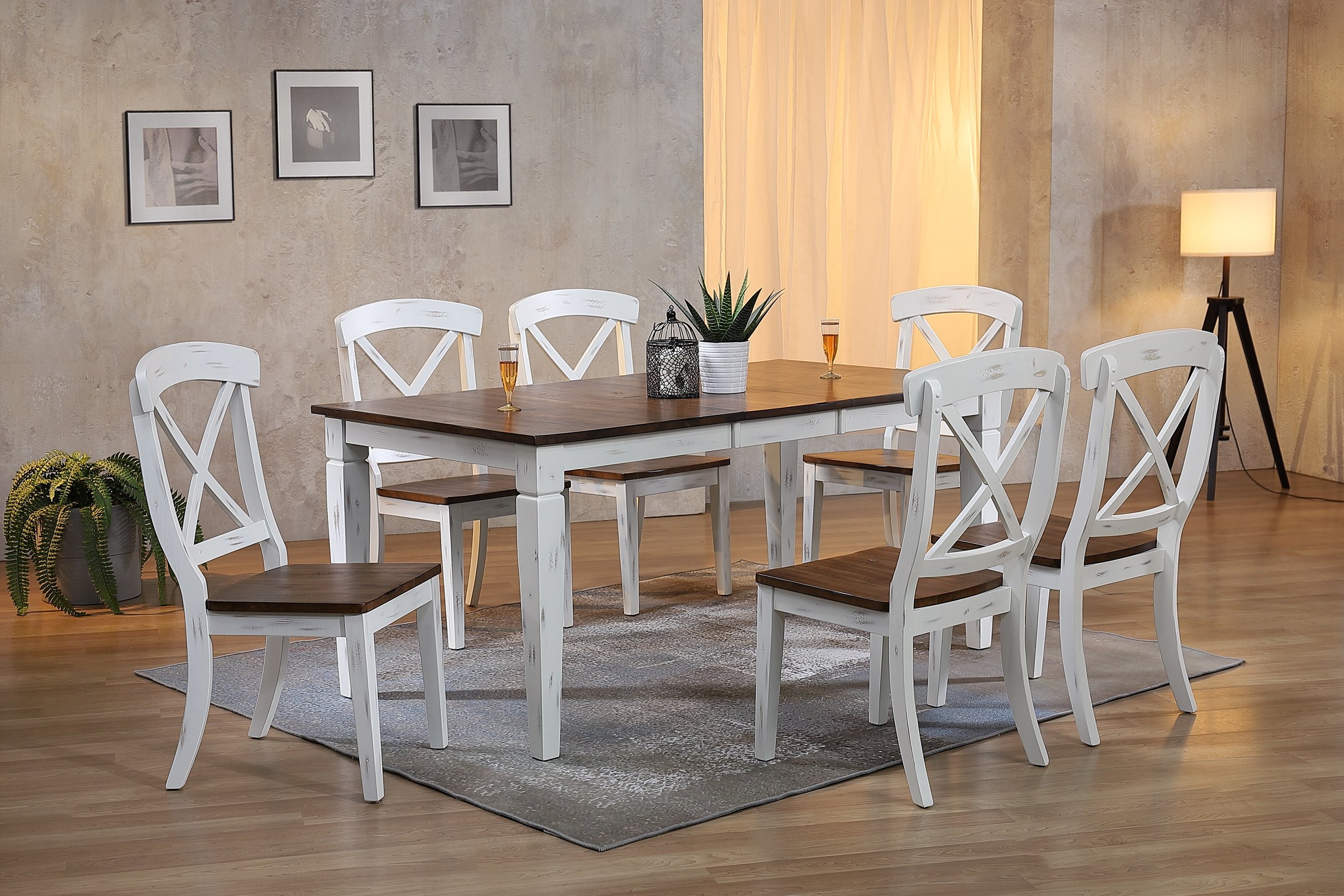 Iconic Furniture Distressed Cocoa Brown White 7pc Rectangle Dining Set