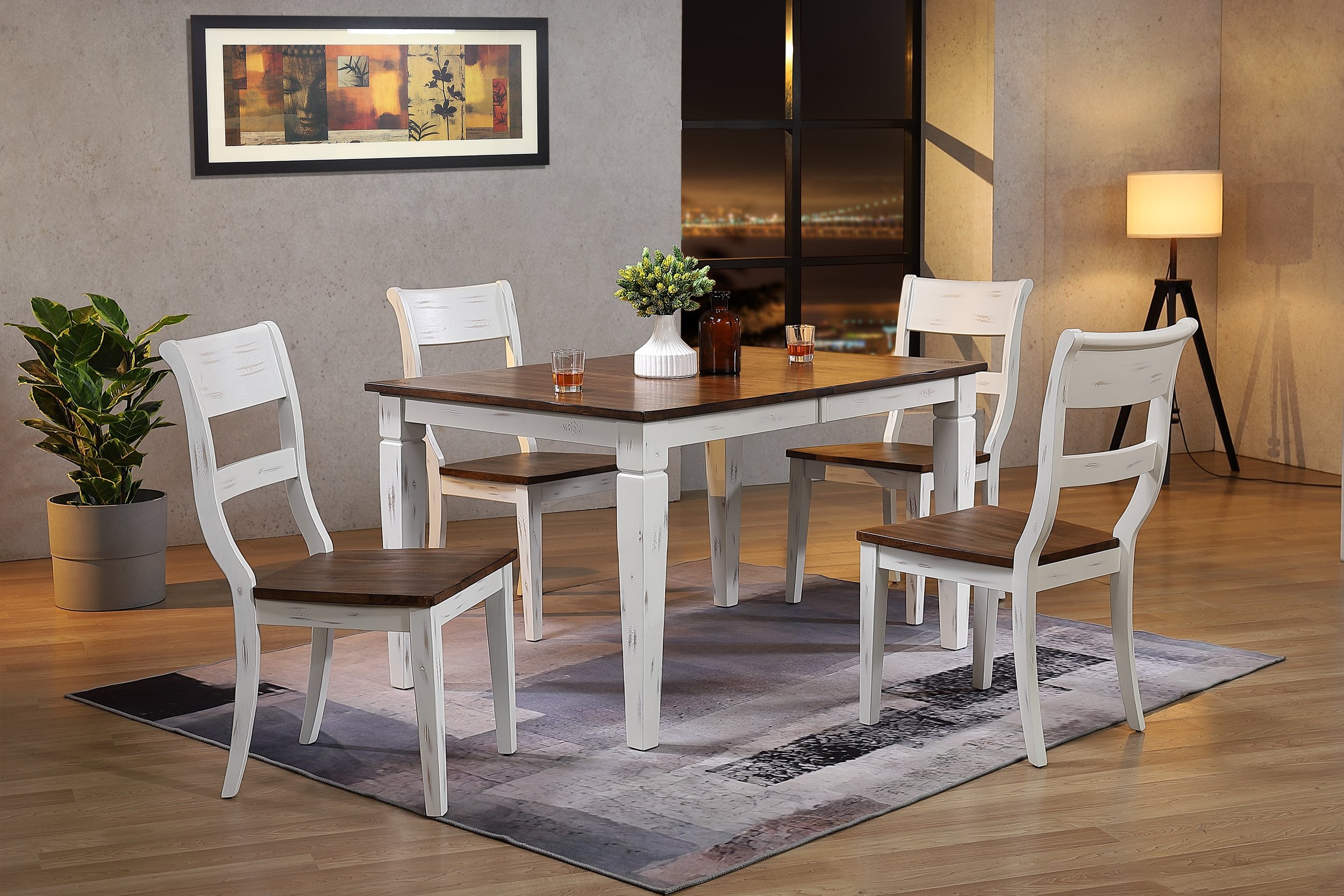 Iconic Furniture Distressed Cocoa Brown White Loft 5pc Dining Set