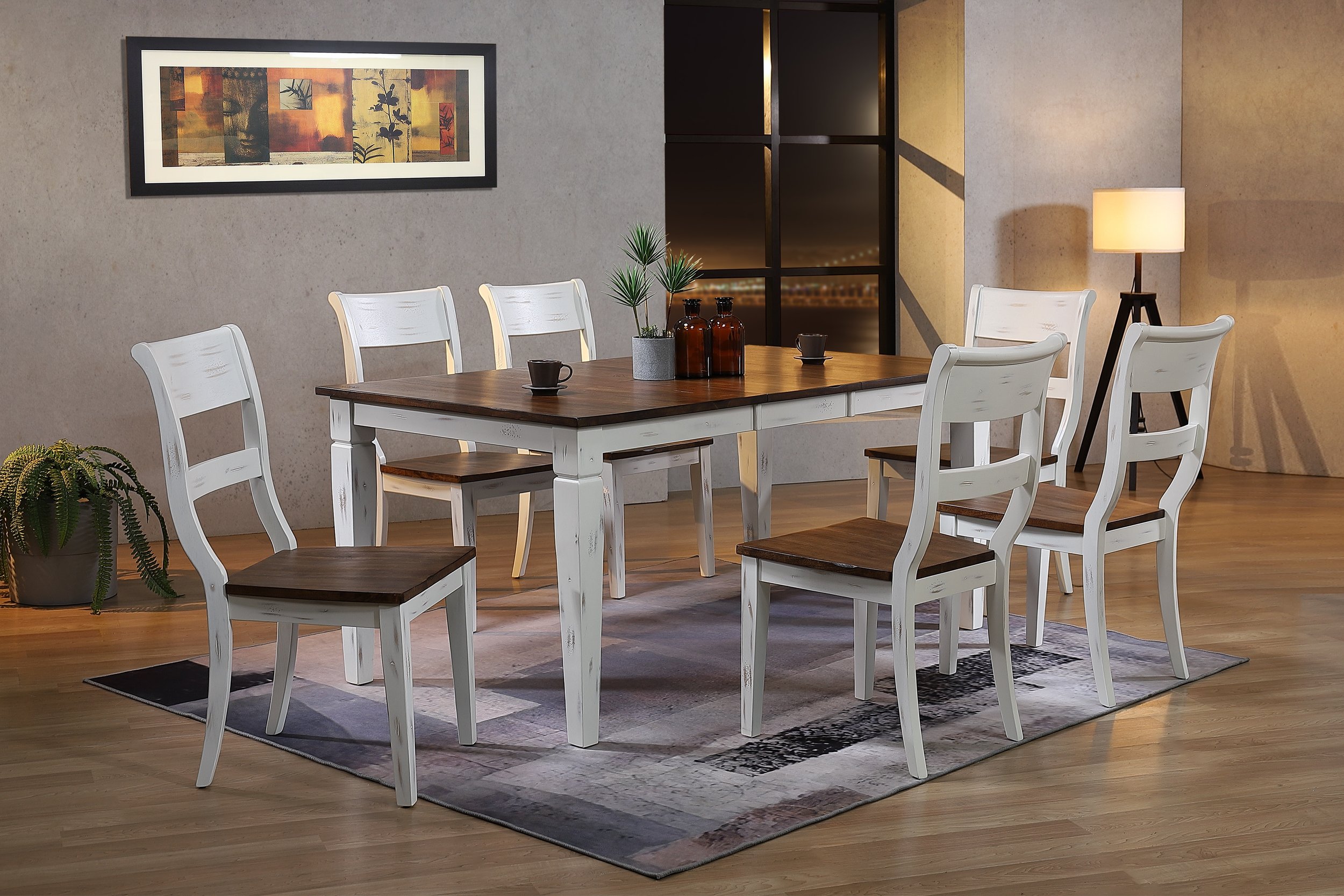 Iconic Furniture Distressed Cocoa Brown White Loft 7pc Dining Set