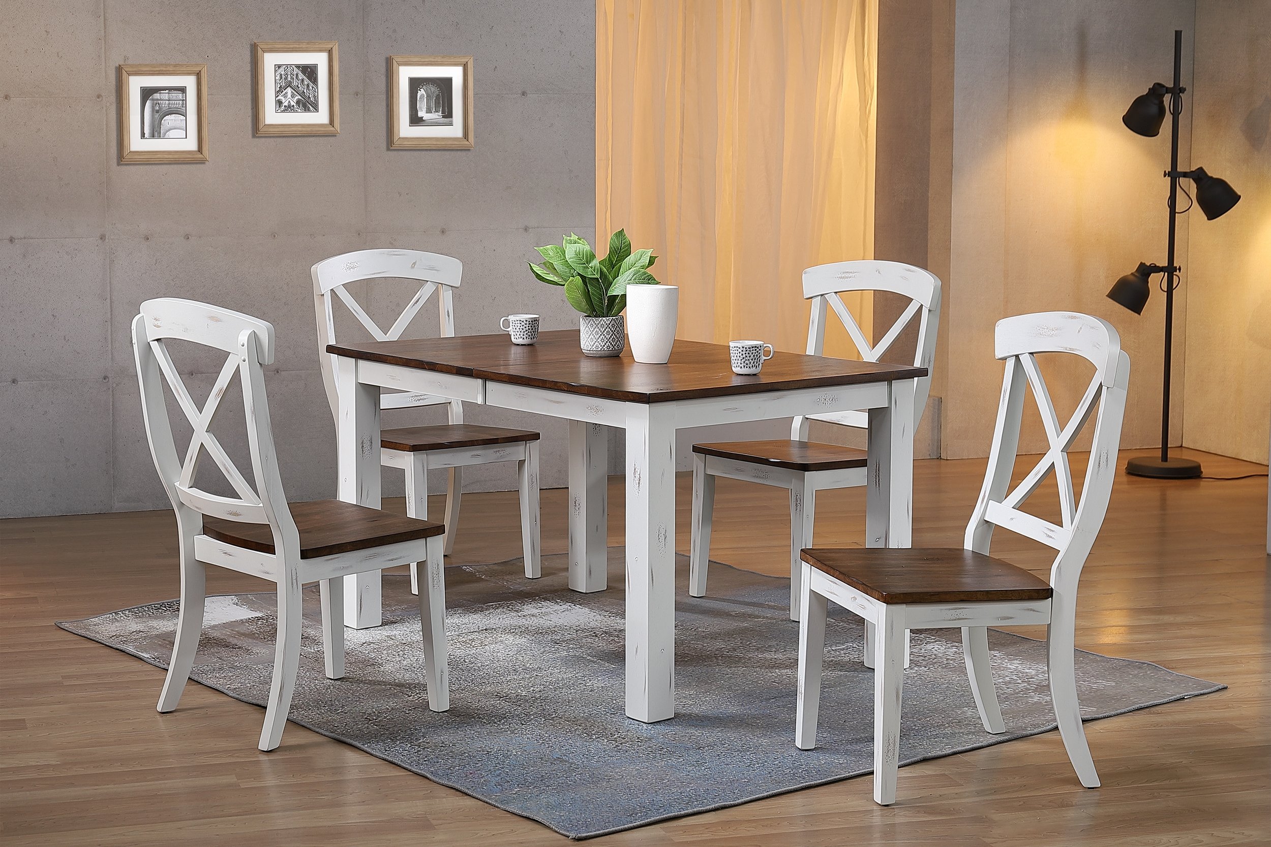 Iconic Furniture Distressed Cocoa Brown White Transitional 5pc Dining Set