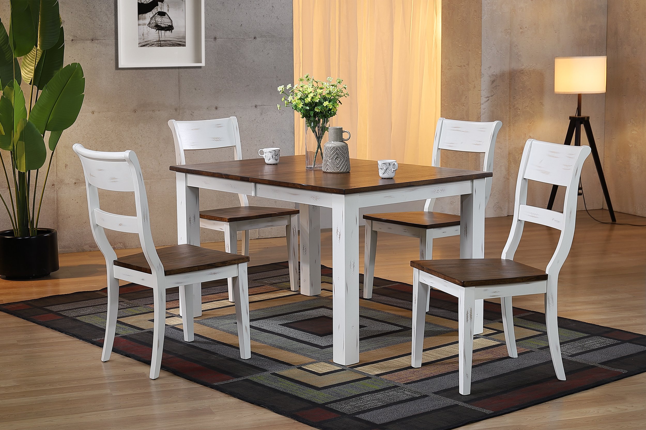 Iconic Furniture Distressed Cocoa Brown White Rectangle 5pc Dining Set
