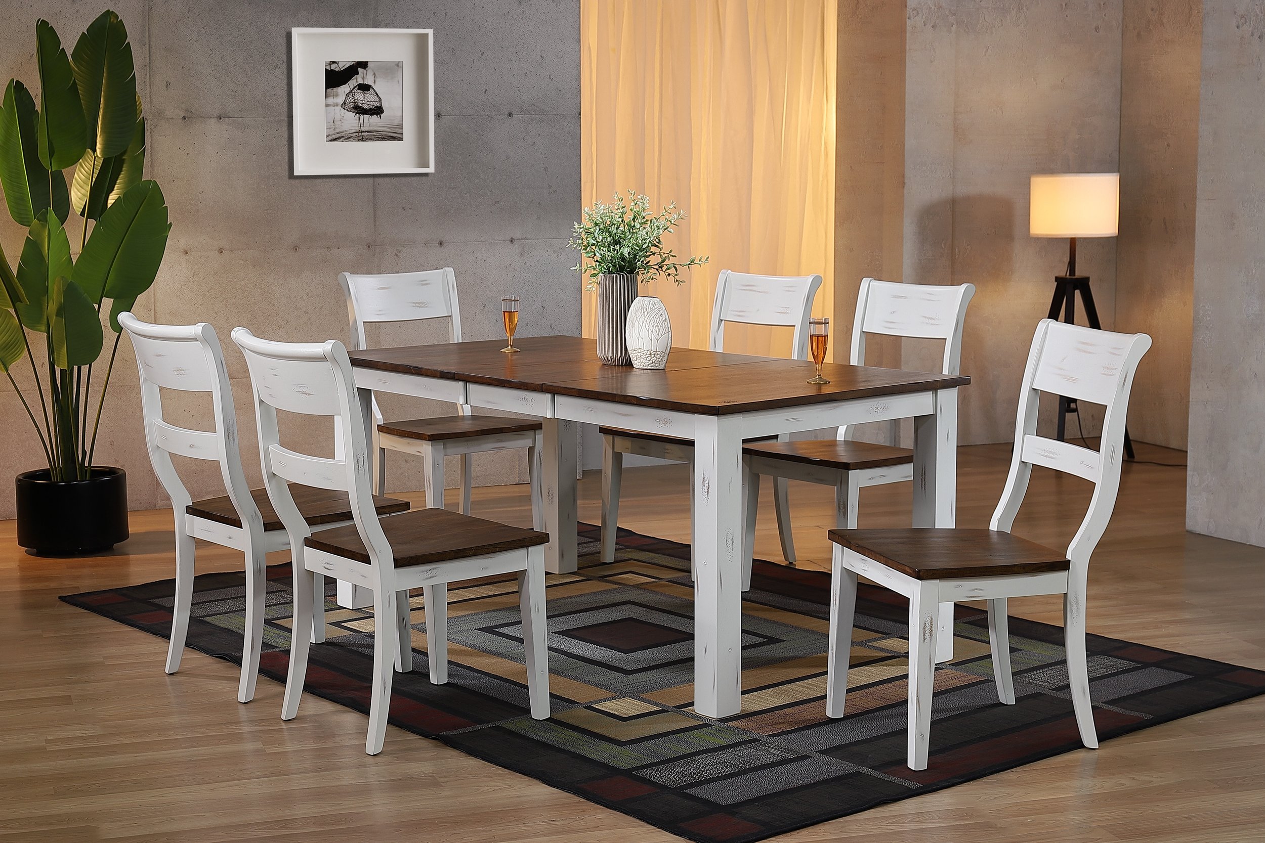 Iconic Furniture Distressed Cocoa Brown White Rectangle 7pc Dining Set