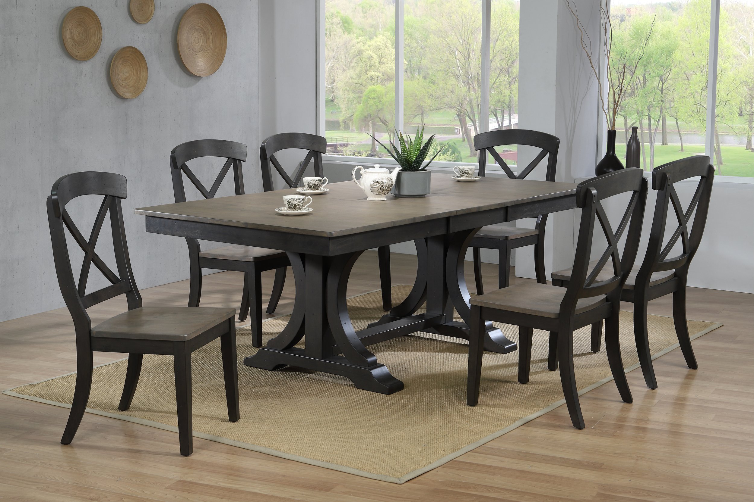 Iconic Furniture Grey Blackstone Double Pedestal 7pc Dining Set