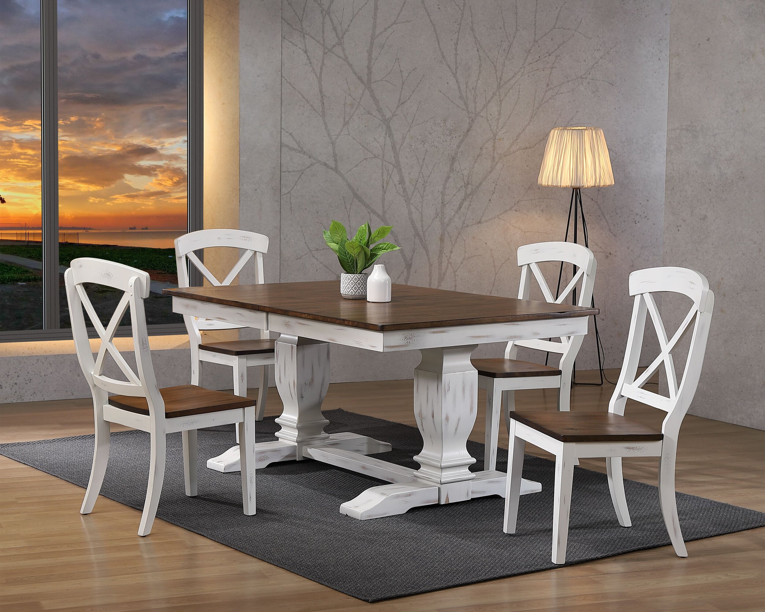 Iconic Furniture Distressed Brown White 5pc Dining Set