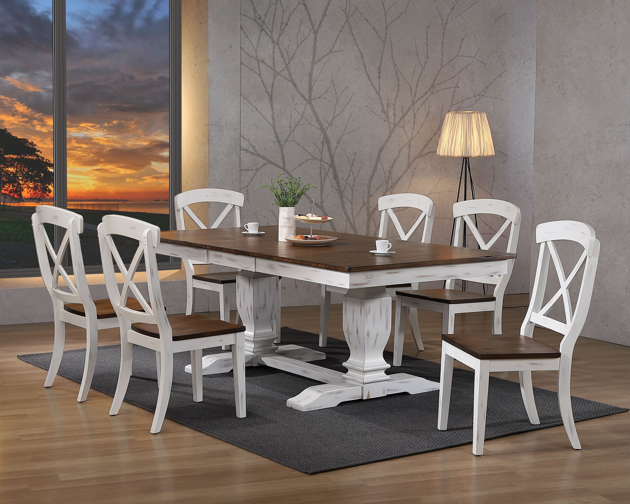 Iconic Furniture Distressed Brown White 7pc Dining Set