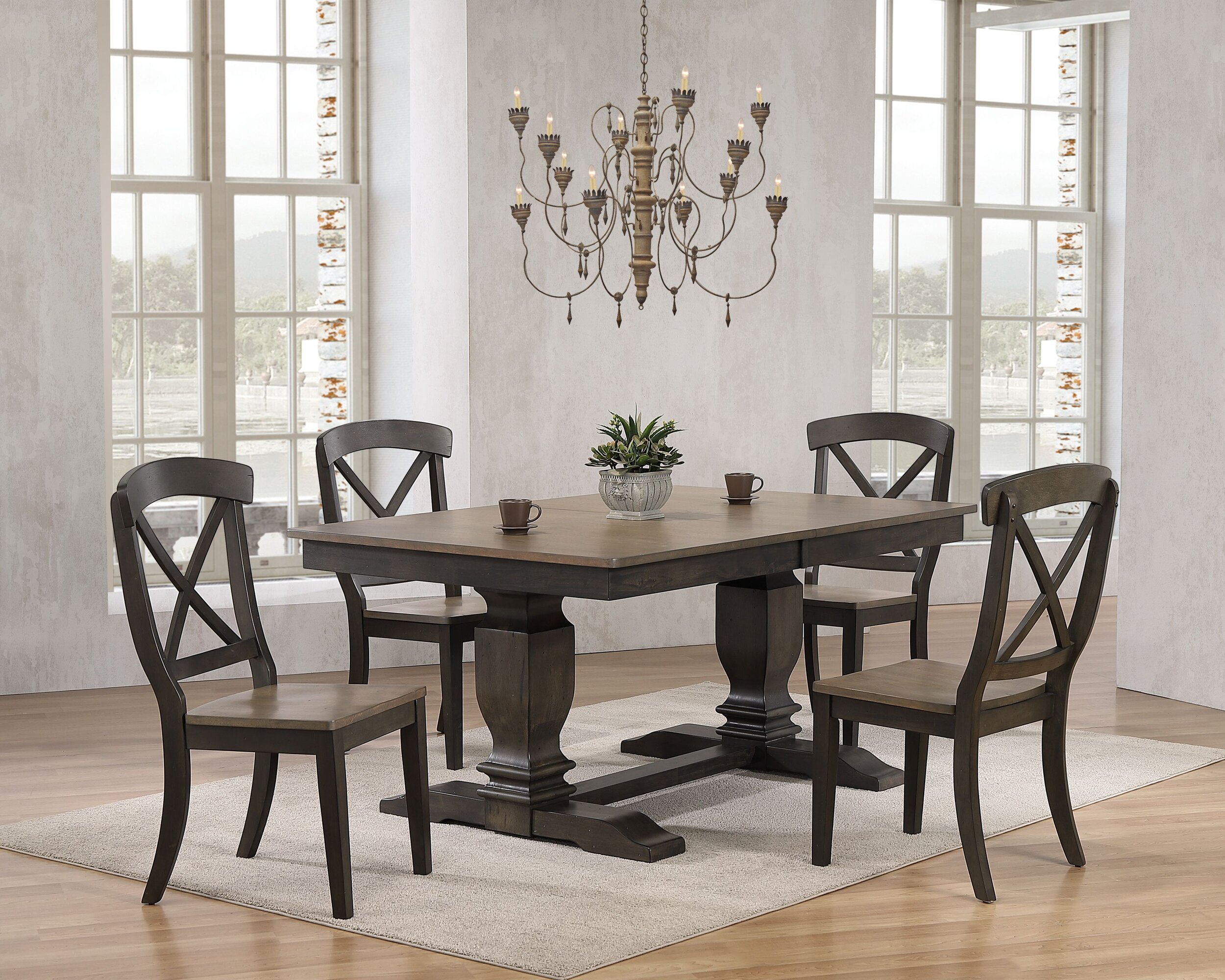 Iconic Furniture Grey Blackstone Double Pedestal Transitional 7pc Dining Se...