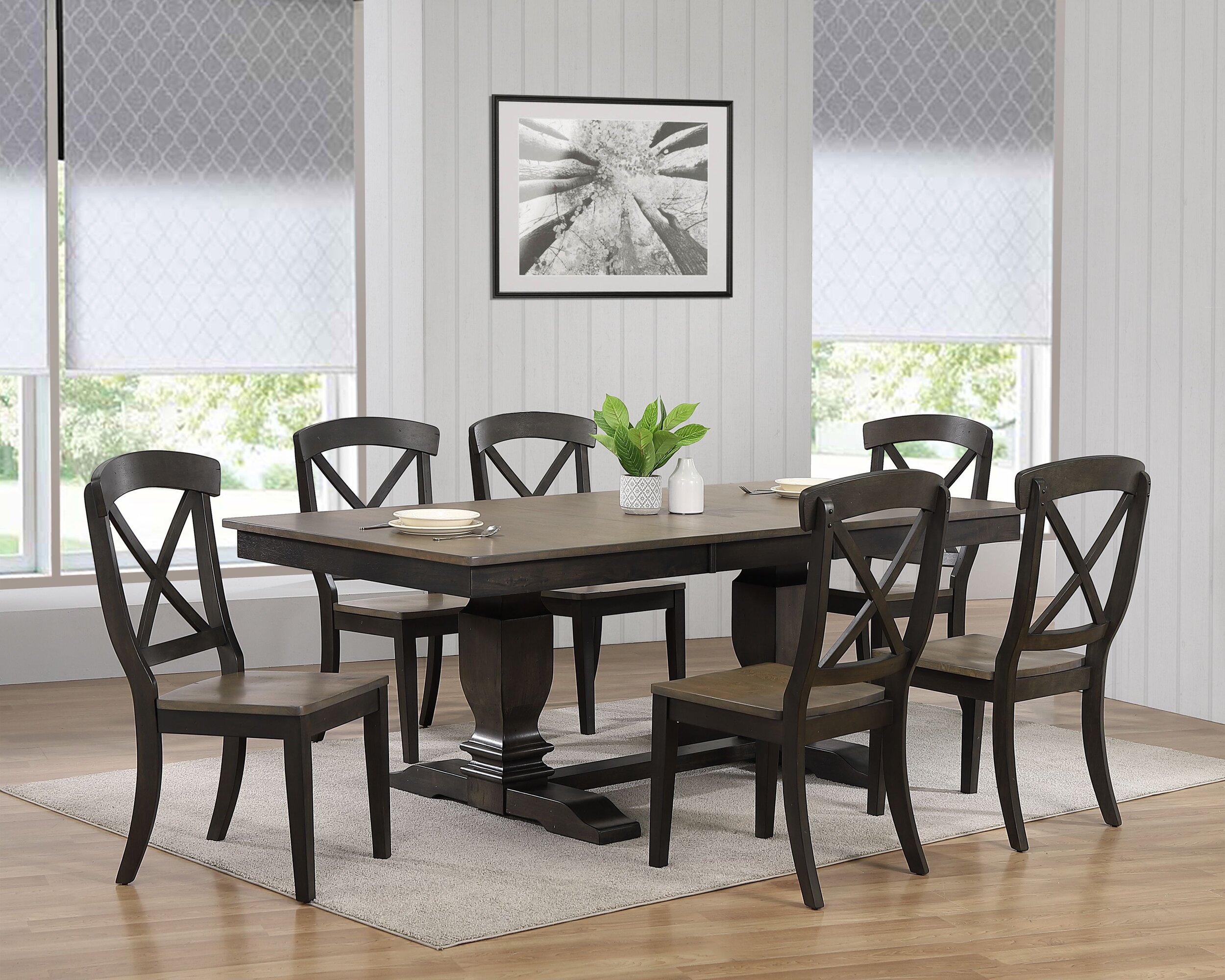 Iconic Furniture Grey Blackstone Double Pedestal Transitional Dining Set