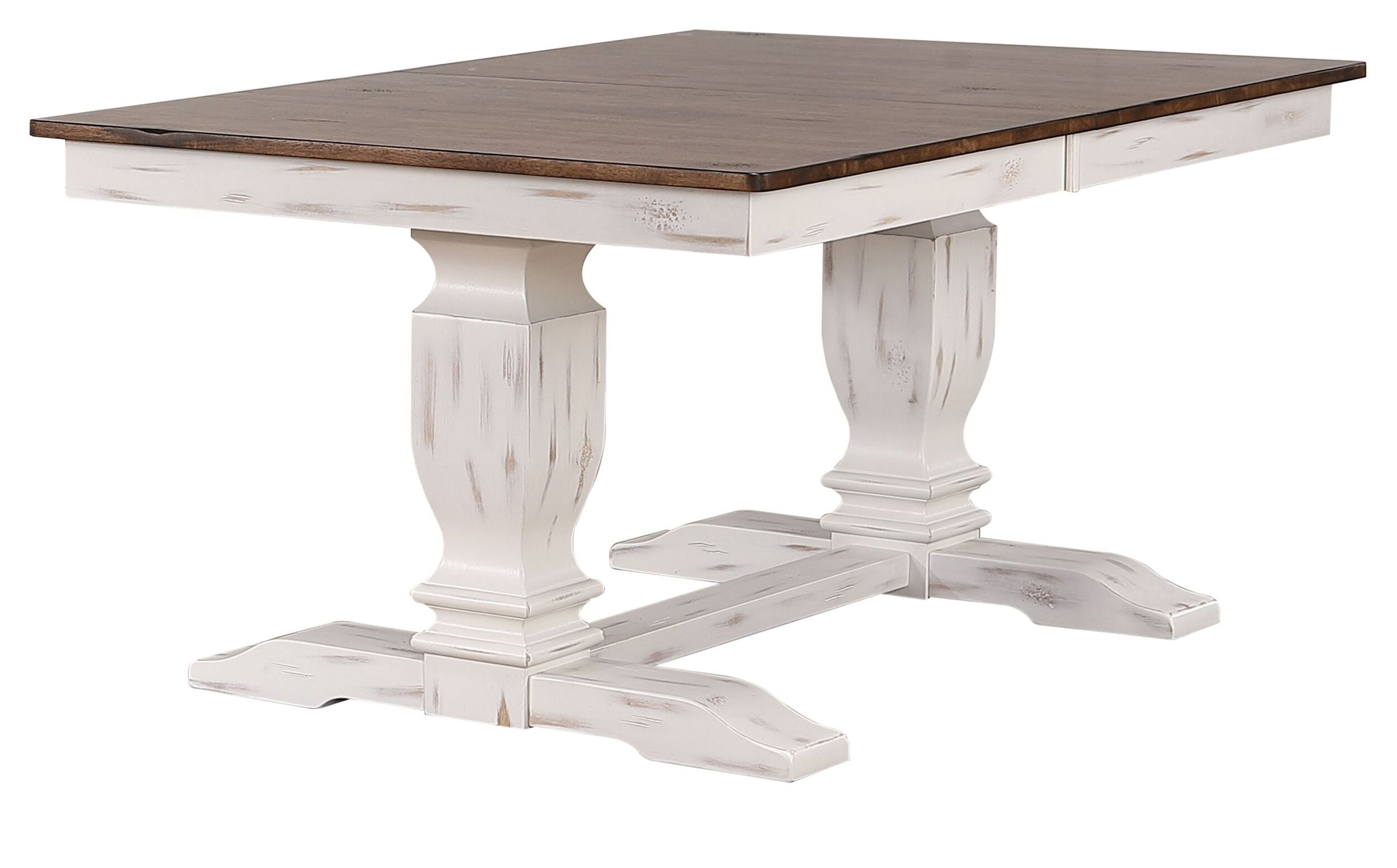 Iconic Furniture Distressed Cocoa Brown White Double Pedestal Dining Table